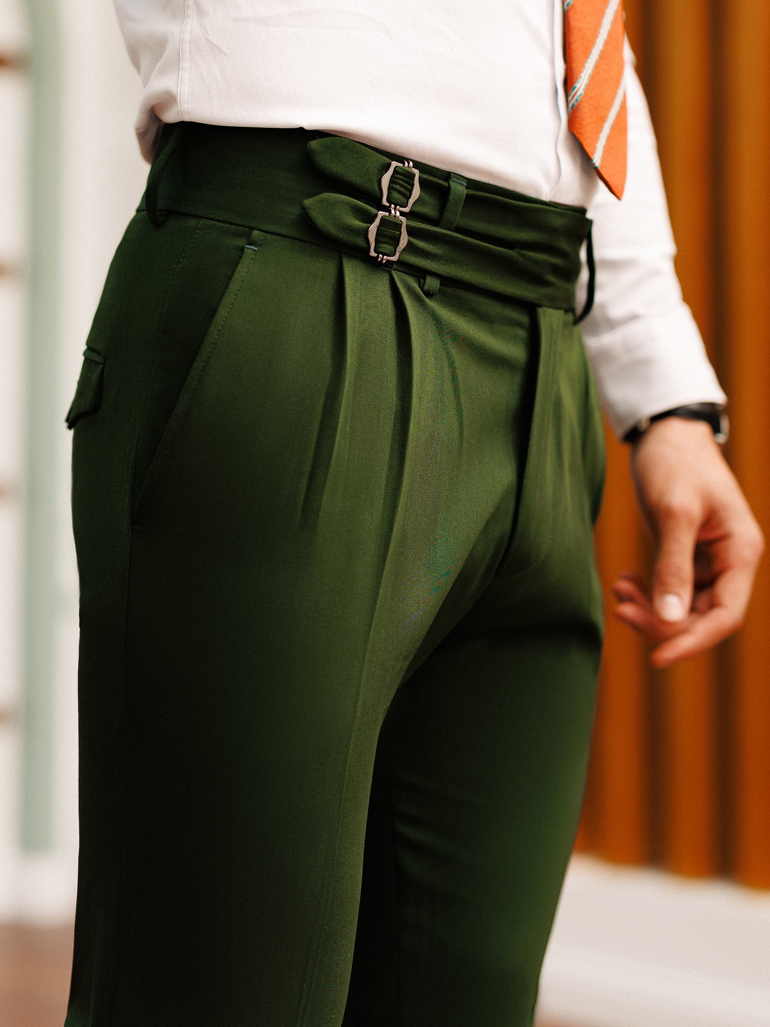 Dark Green Slim-Fit Pants
