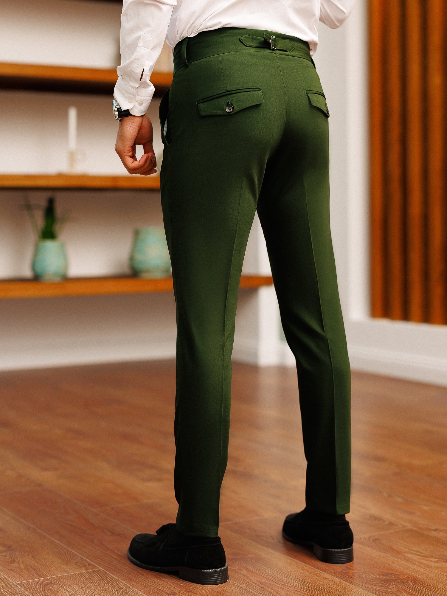 Dark Green Slim-Fit Pants