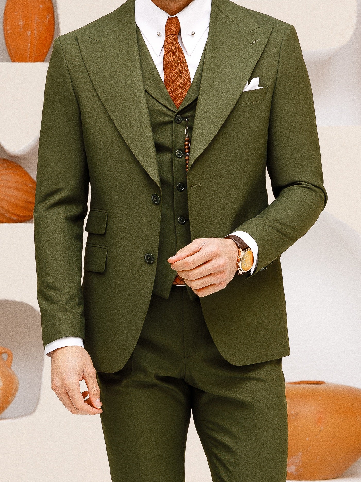 Khaki Slim-Fit Suit 3-Piece