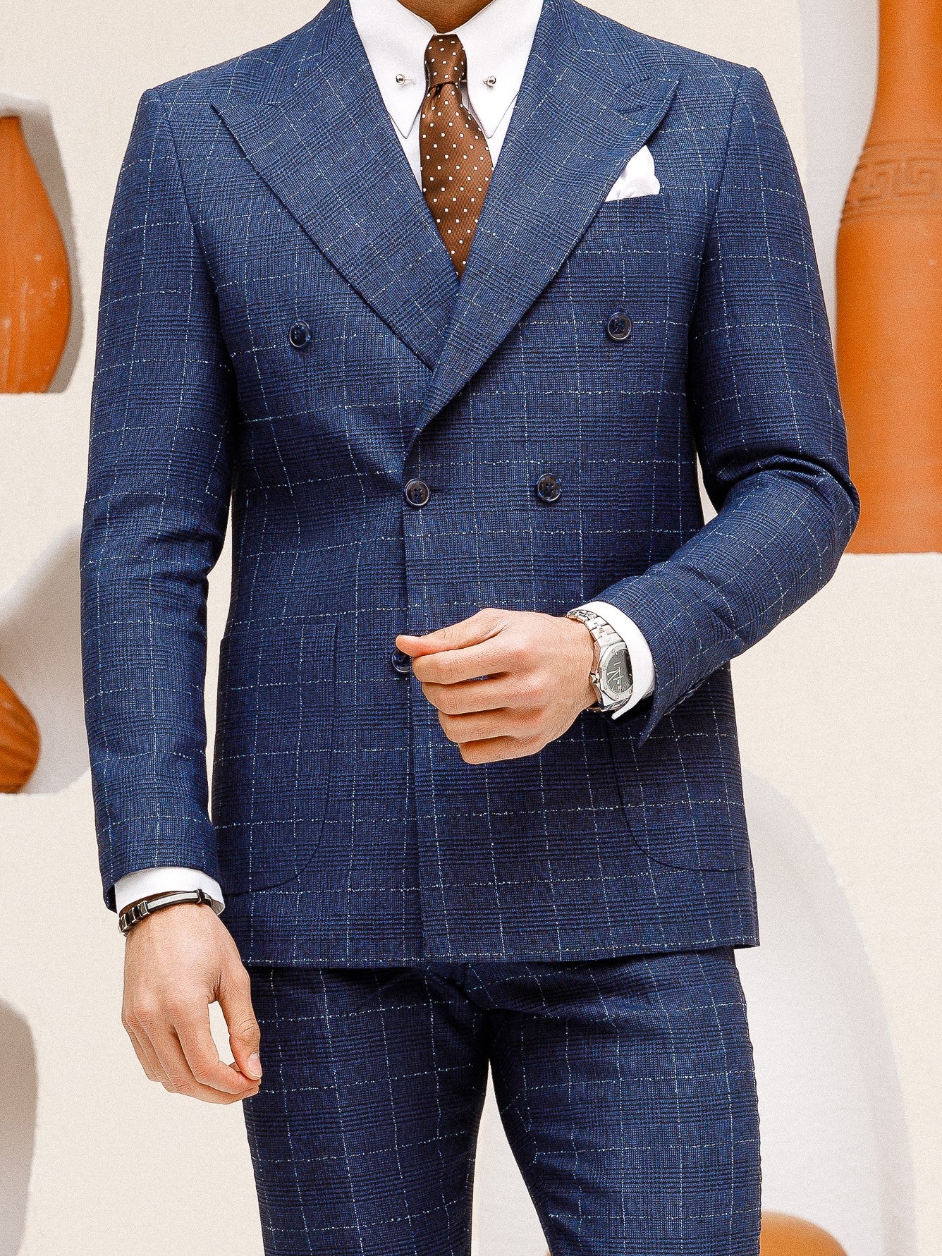 Blue Plaid Double Breasted Suit 2-Piece