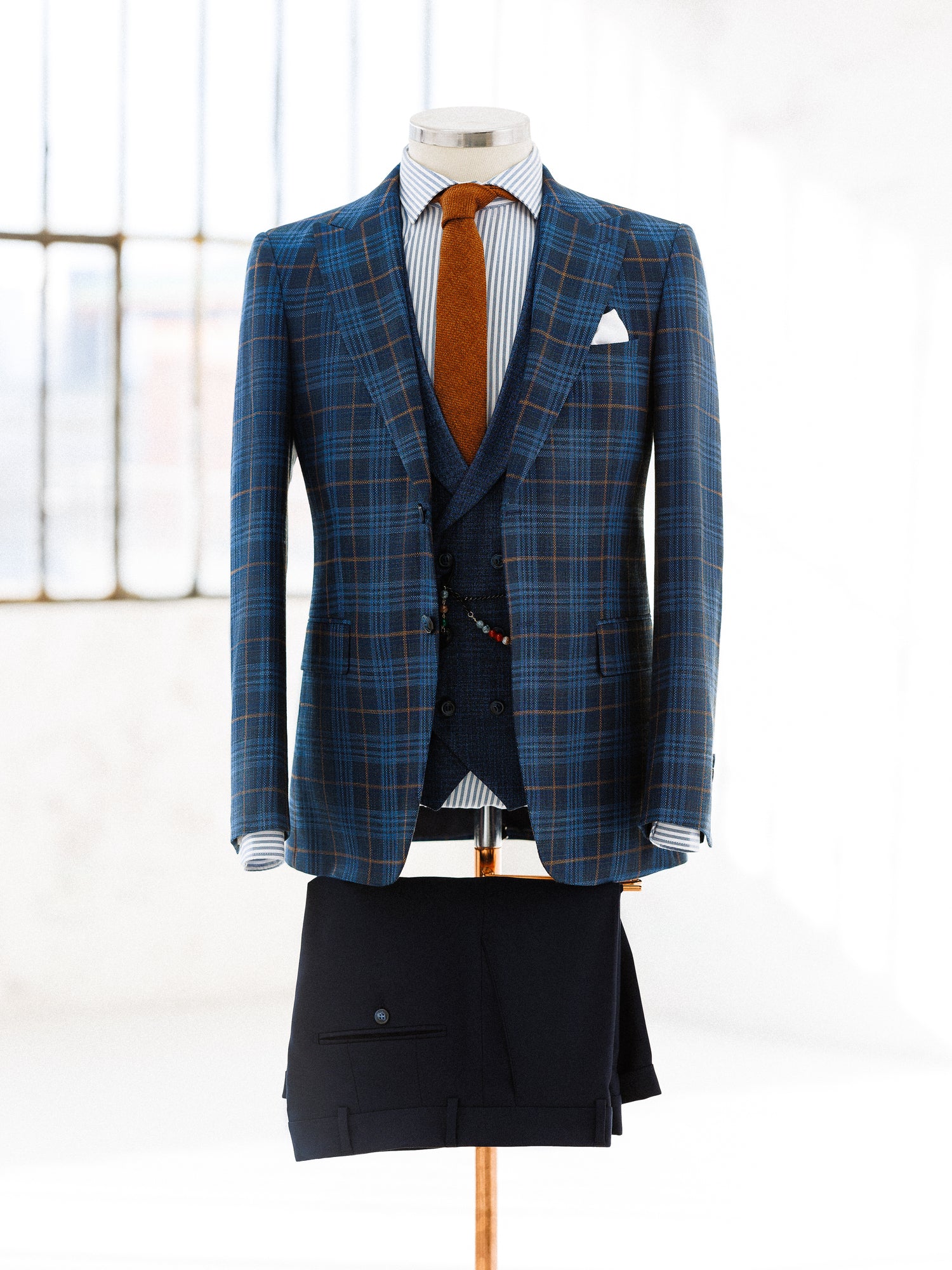 Navy Plaid Slim-Fit Suit 3-Piece