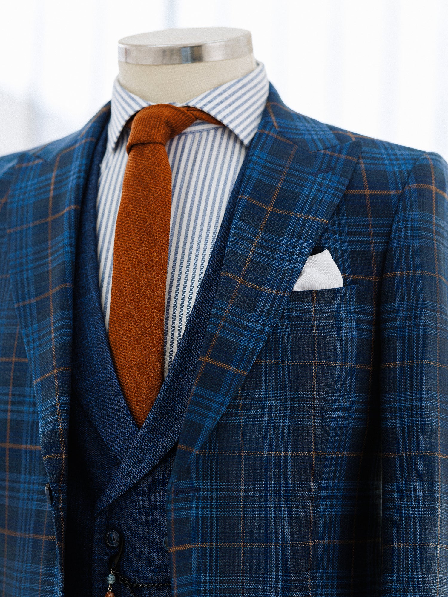 Navy Plaid Slim-Fit Suit 3-Piece