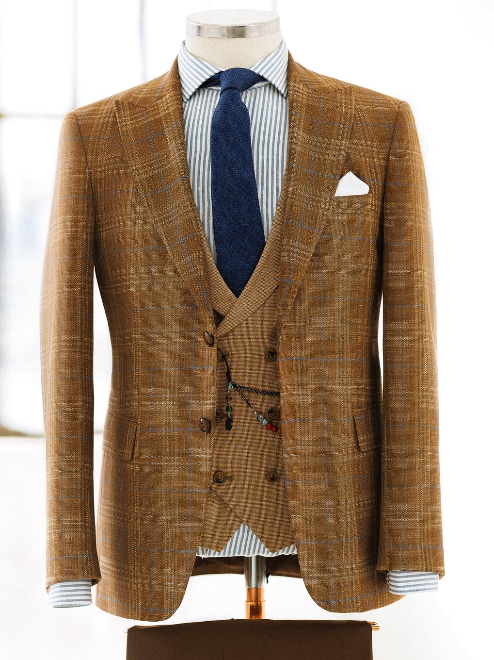 Brown Plaid Slim-Fit Suit 3-Piece