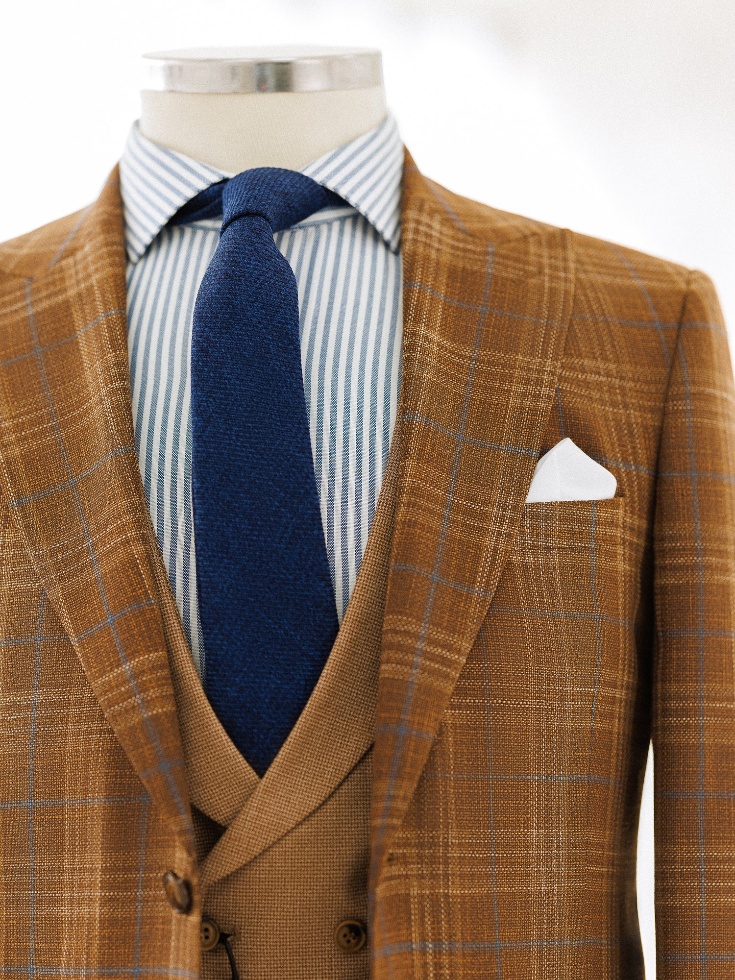Brown Plaid Slim-Fit Suit 3-Piece