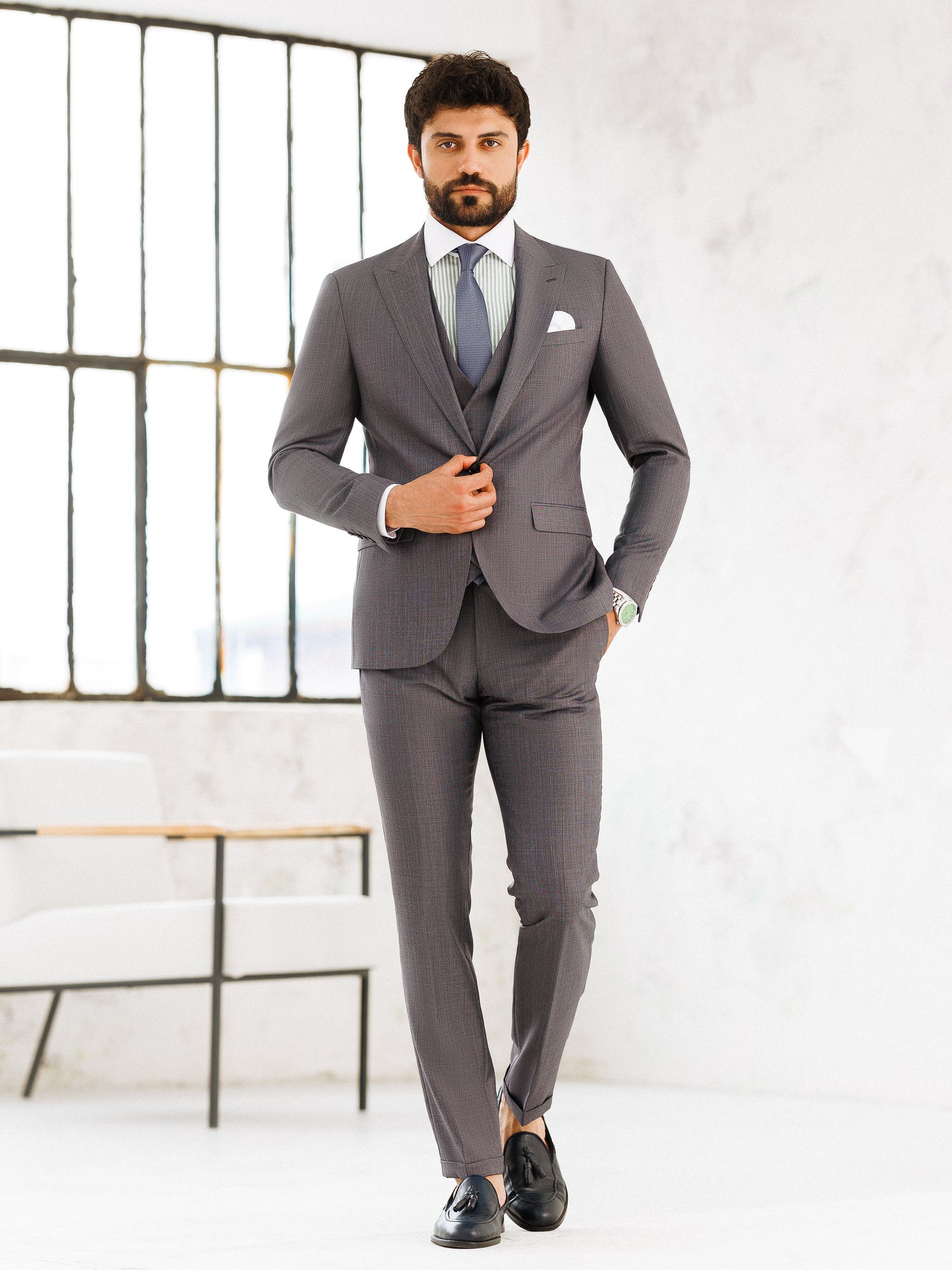 Grey Slim-Fit Suit 3-Piece