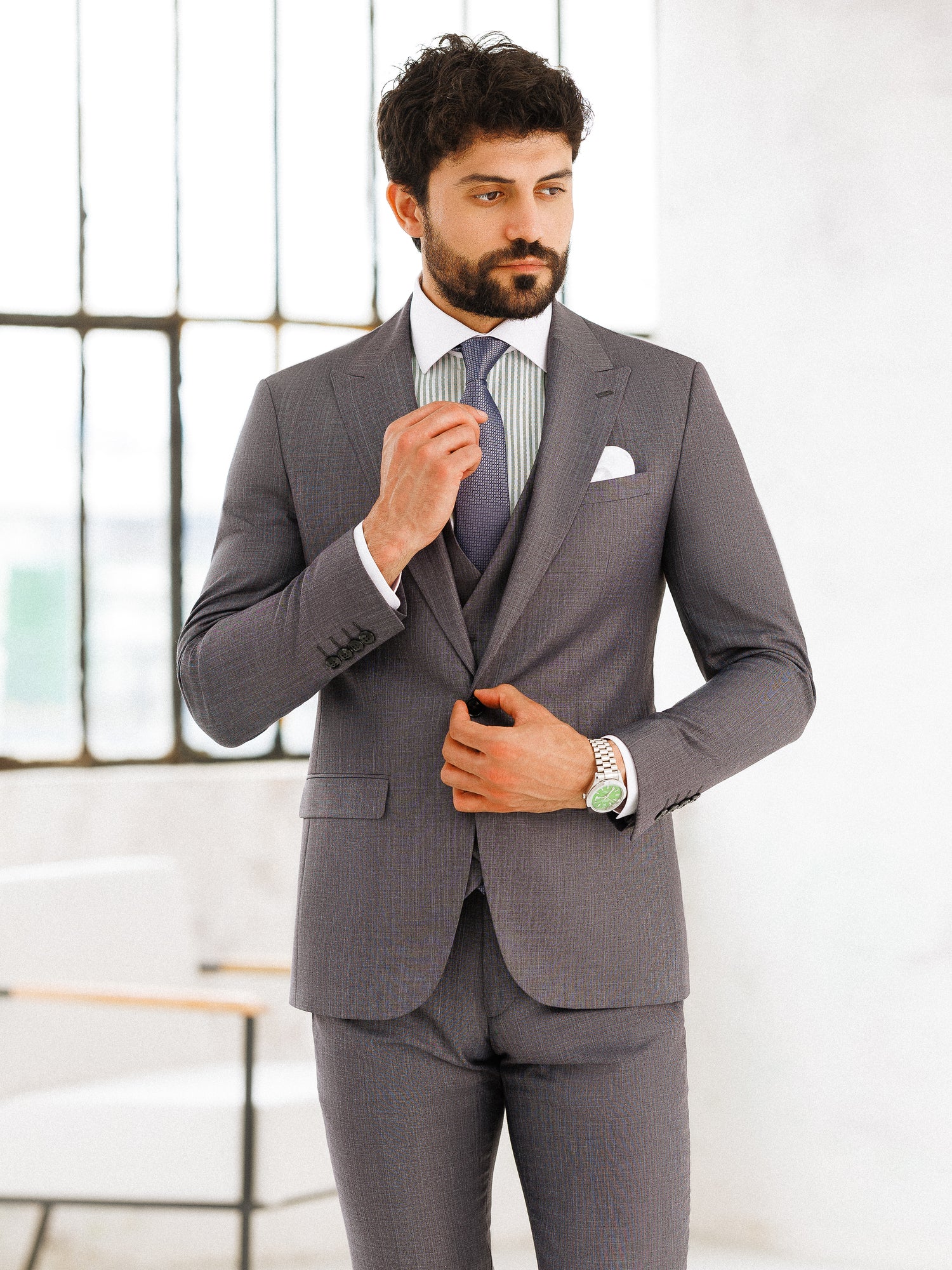 Grey Slim-Fit Suit 3-Piece