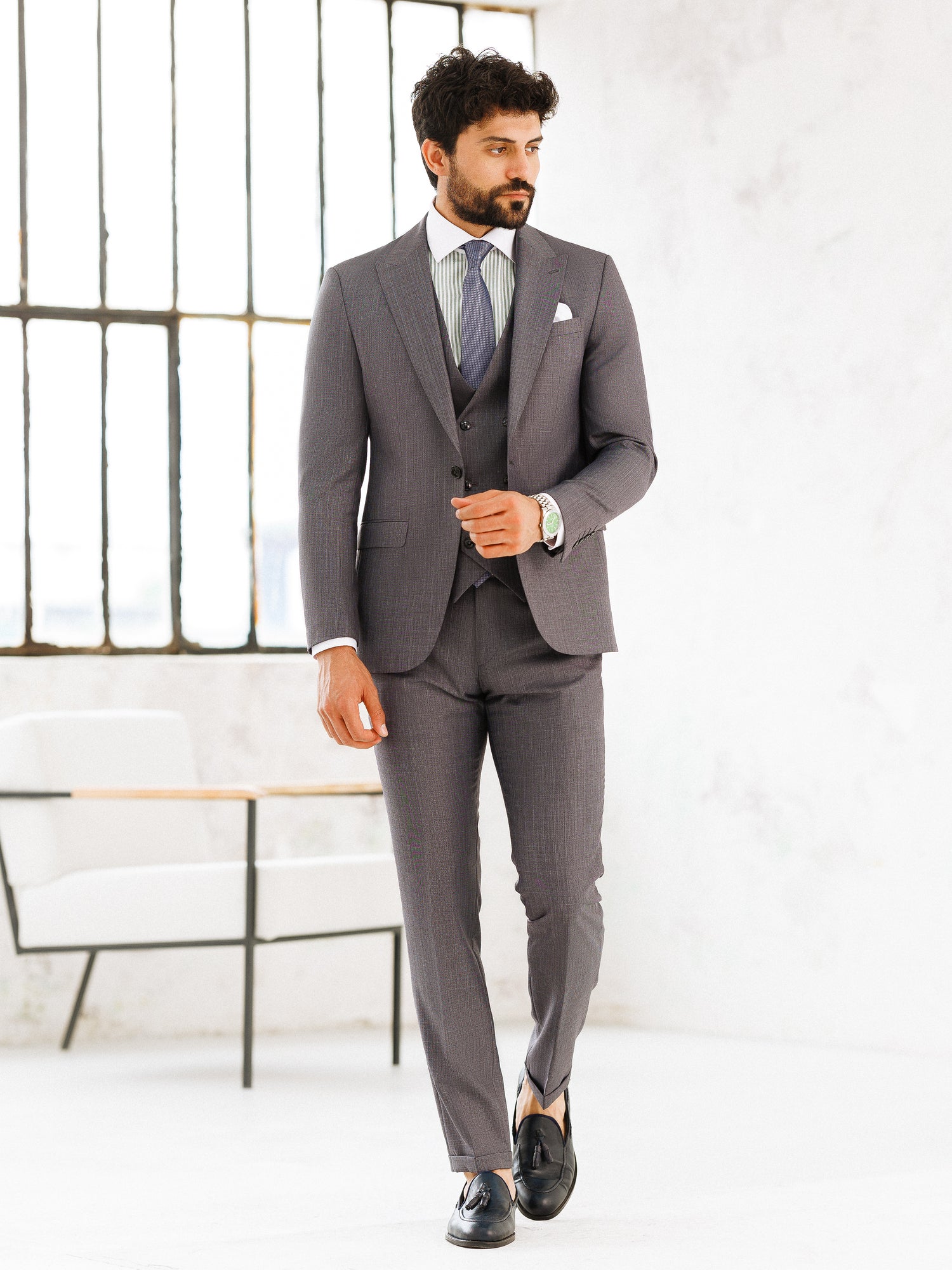 Grey Slim-Fit Suit 3-Piece