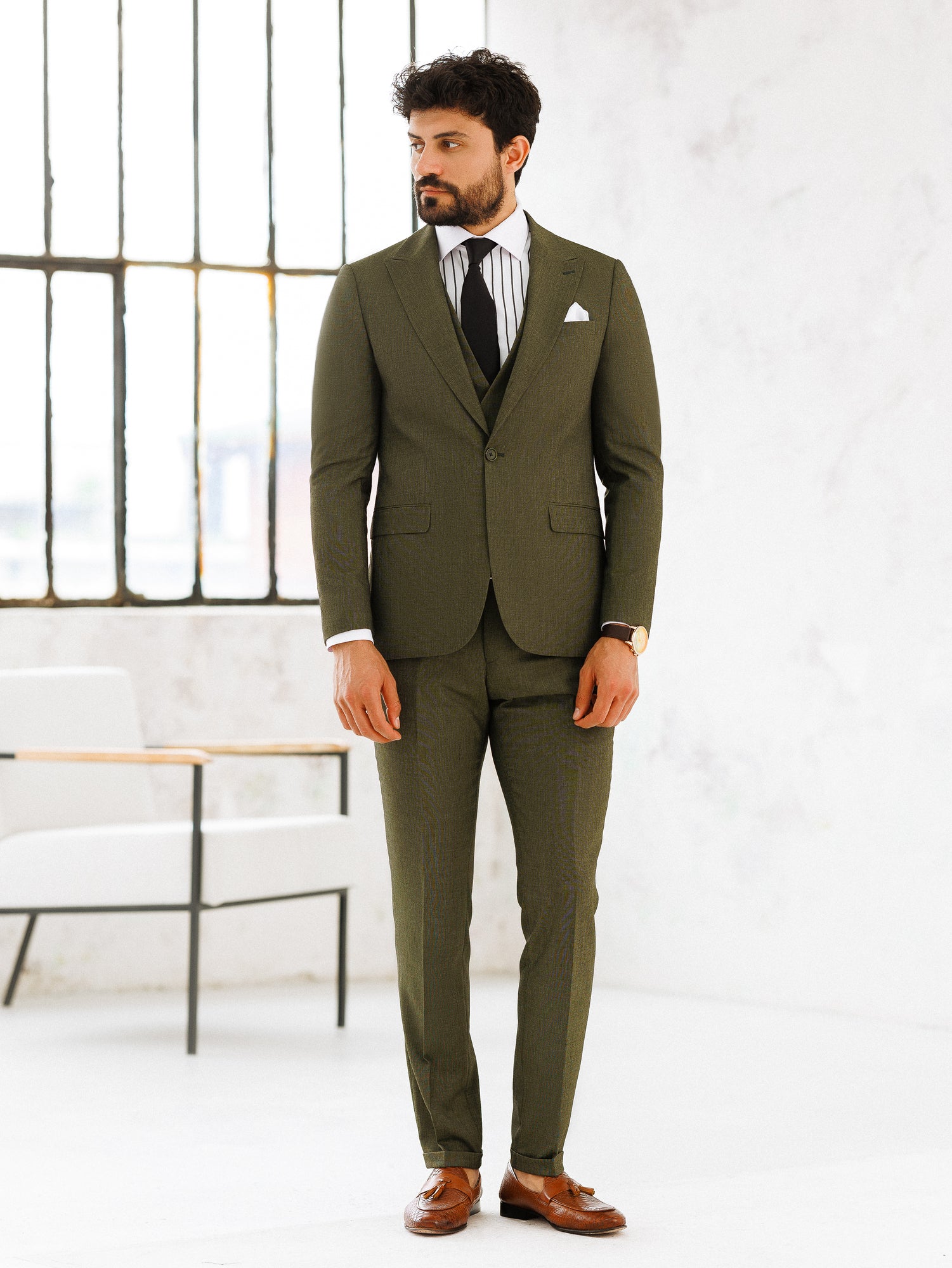 Khaki Slim-Fit Suit 3-Piece