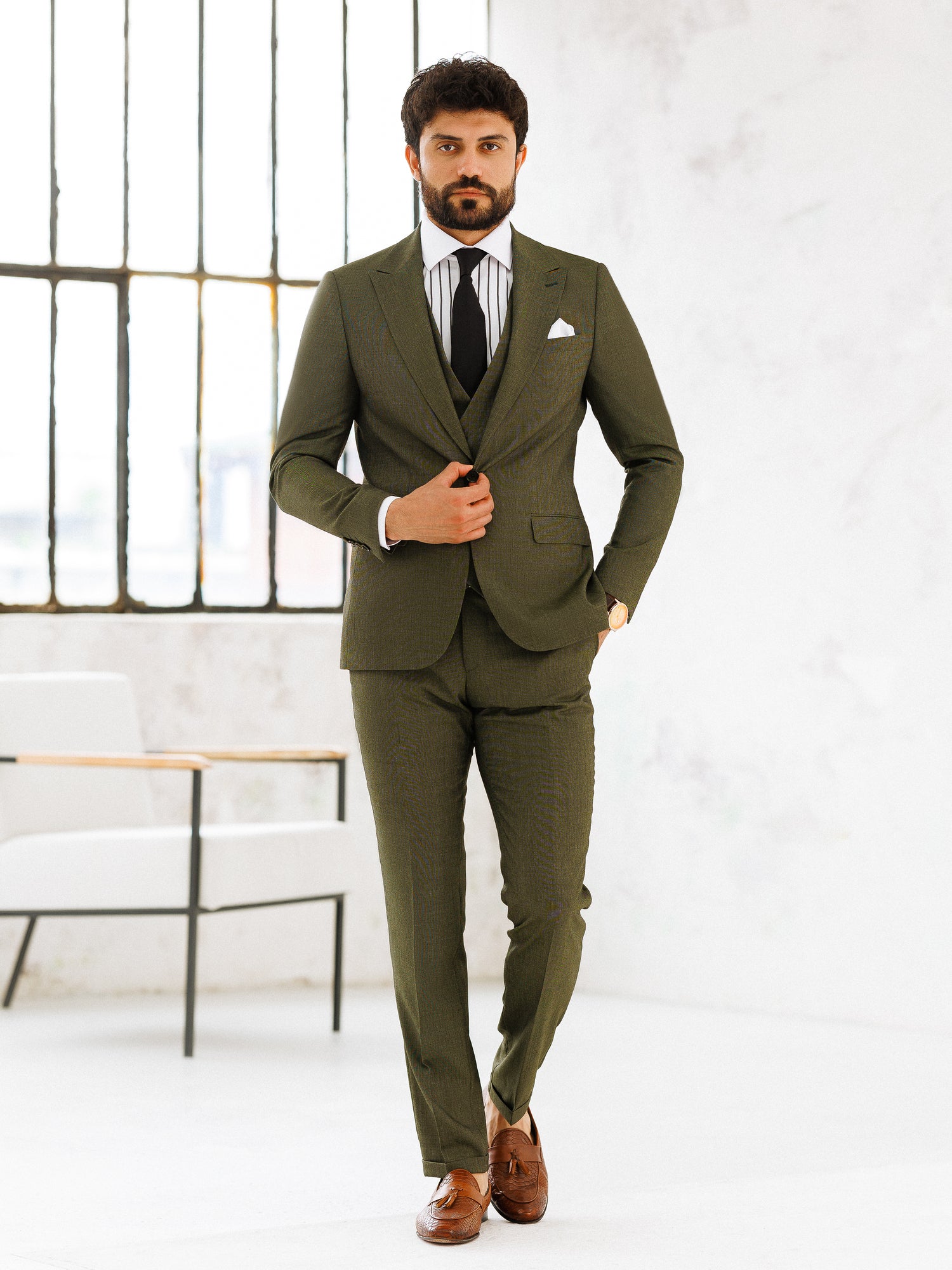 Khaki Slim-Fit Suit 3-Piece