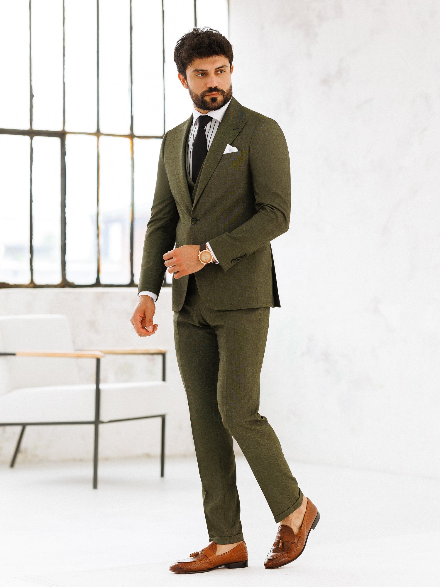 Khaki Slim-Fit Suit 3-Piece