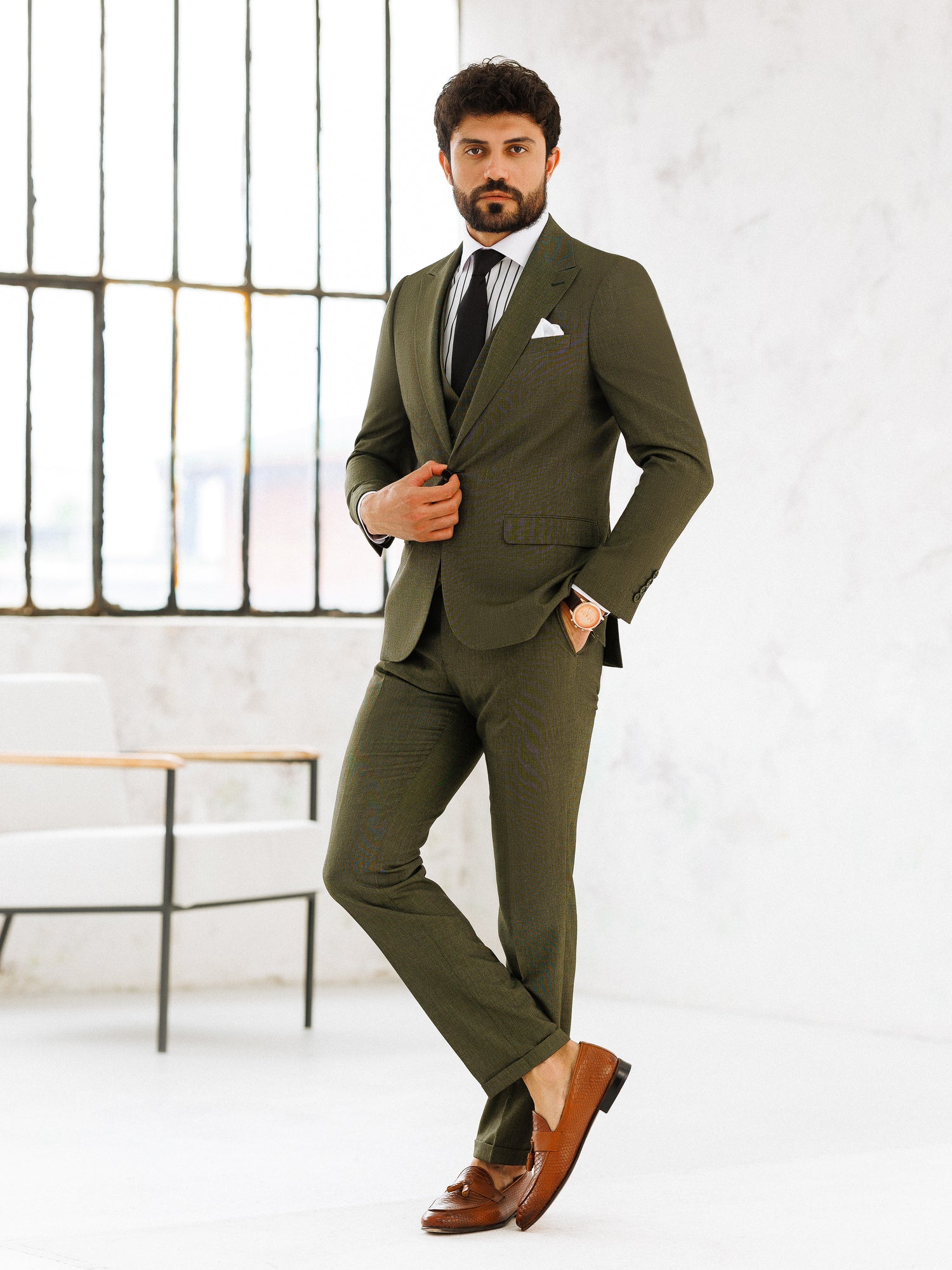 Khaki Slim-Fit Suit 3-Piece