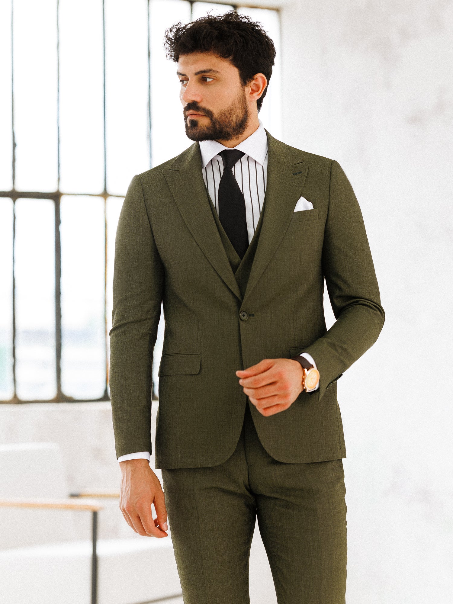 Khaki Slim-Fit Suit 3-Piece
