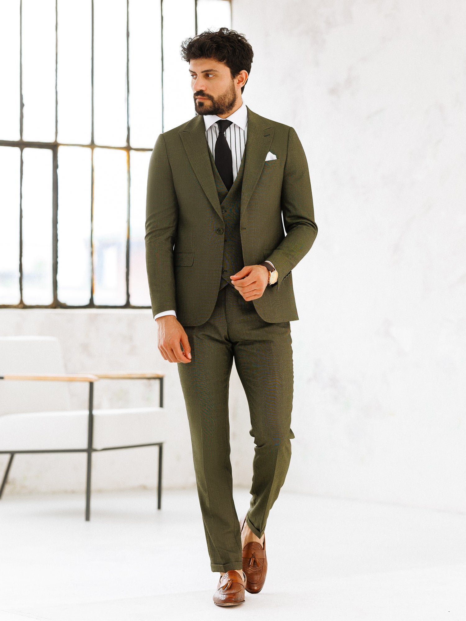 Khaki Slim-Fit Suit 3-Piece