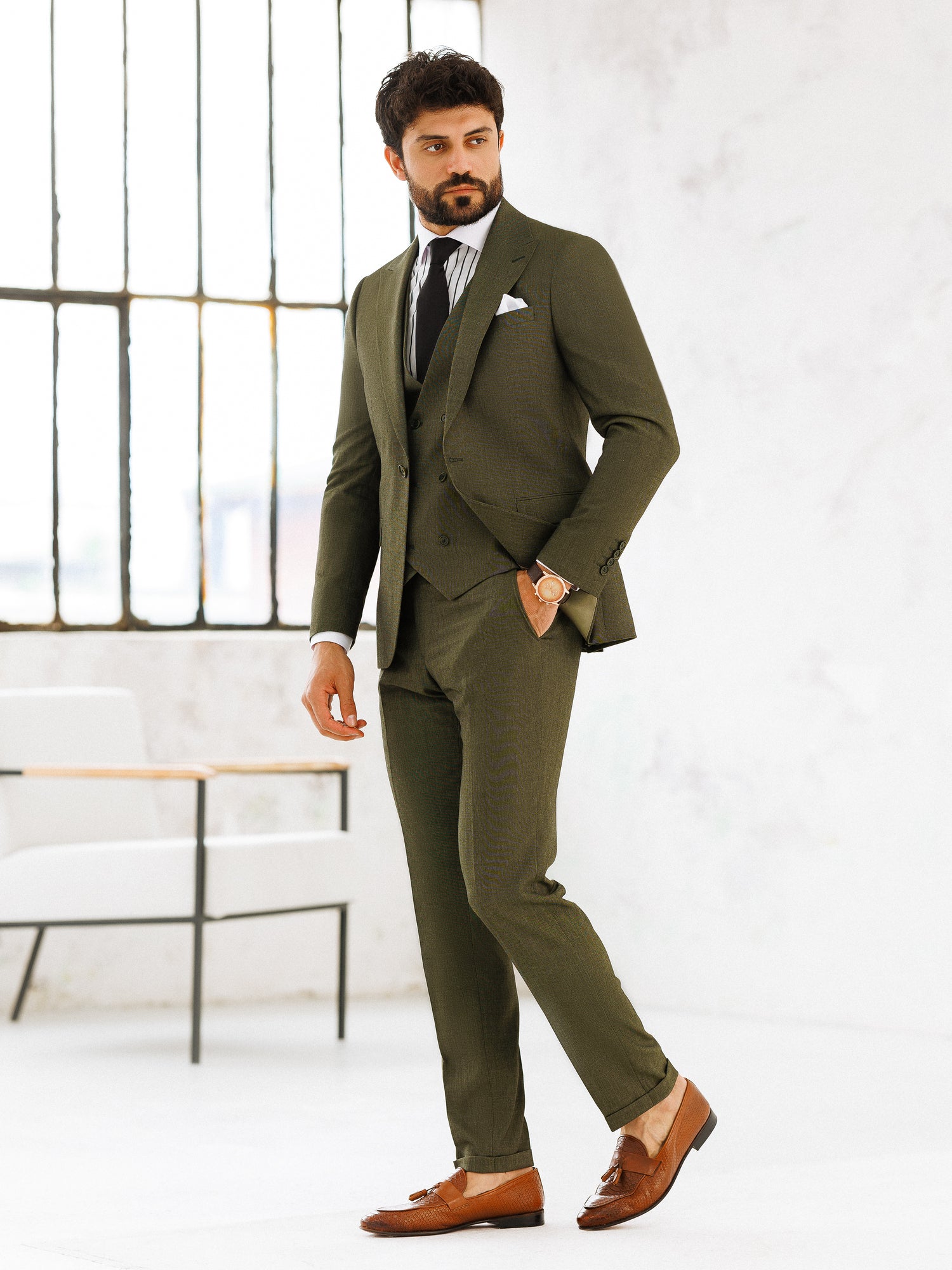 Khaki Slim-Fit Suit 3-Piece