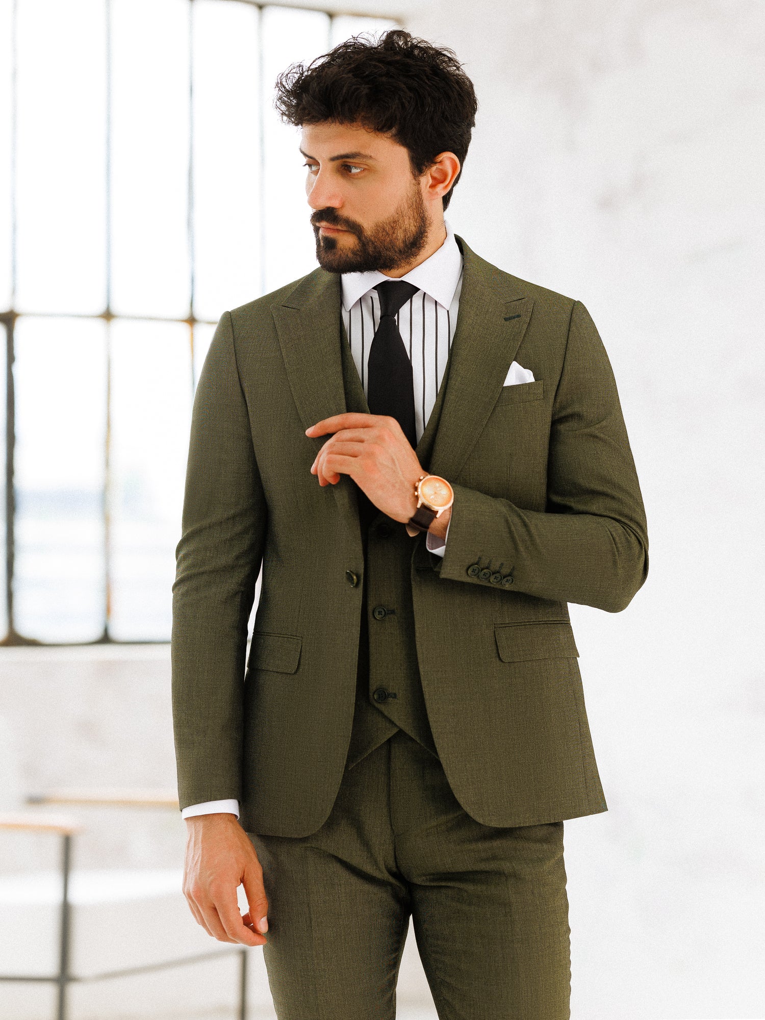 Khaki Slim-Fit Suit 3-Piece