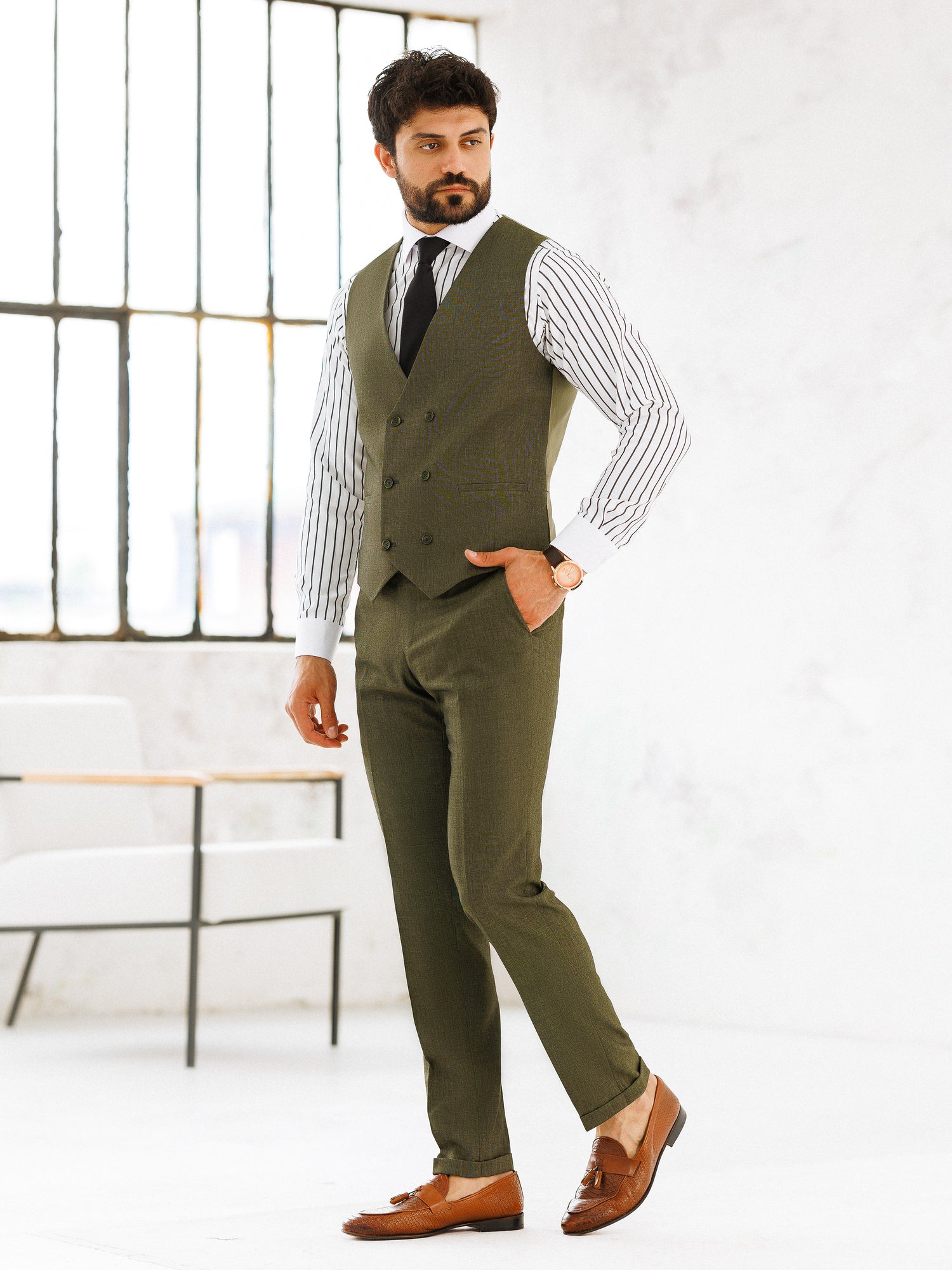 Khaki Slim-Fit Suit 3-Piece