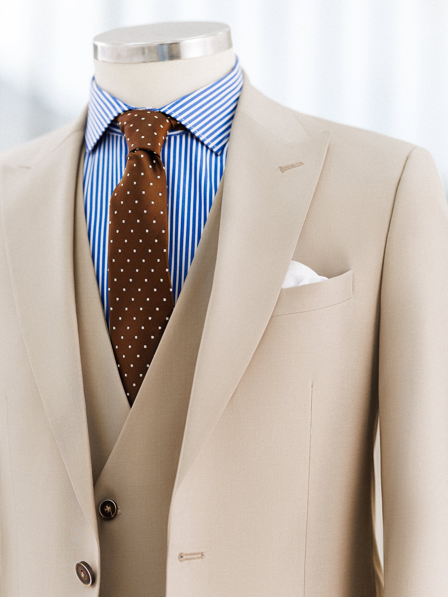 Beige Slim-Fit Suit 3-Piece