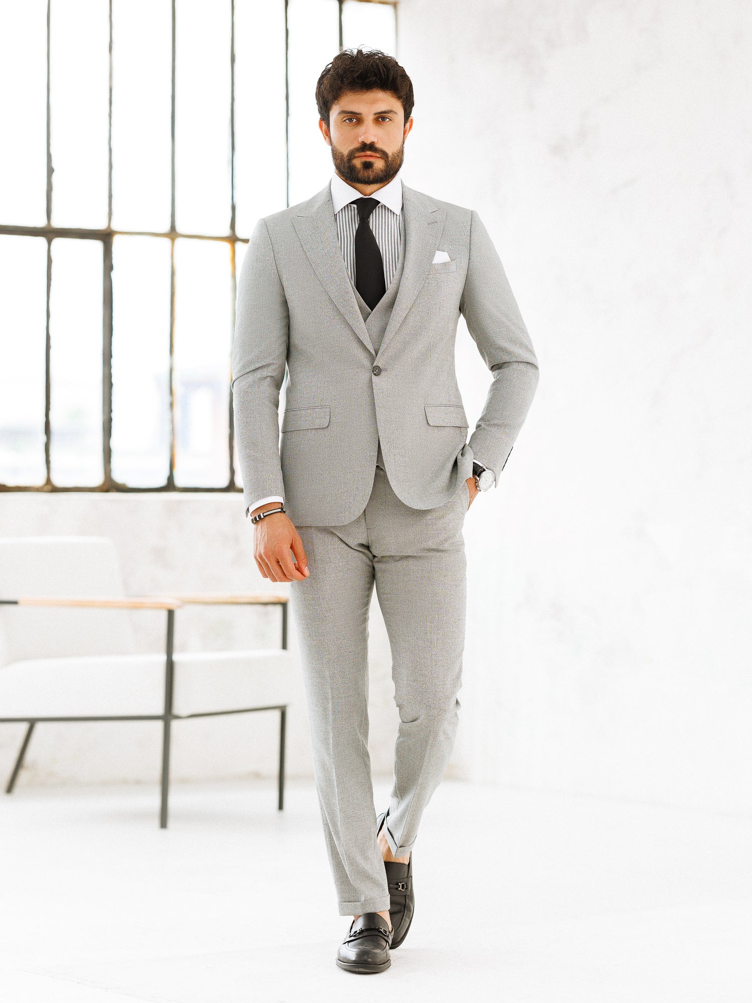 Light Grey Slim-Fit Suit 3-Piece