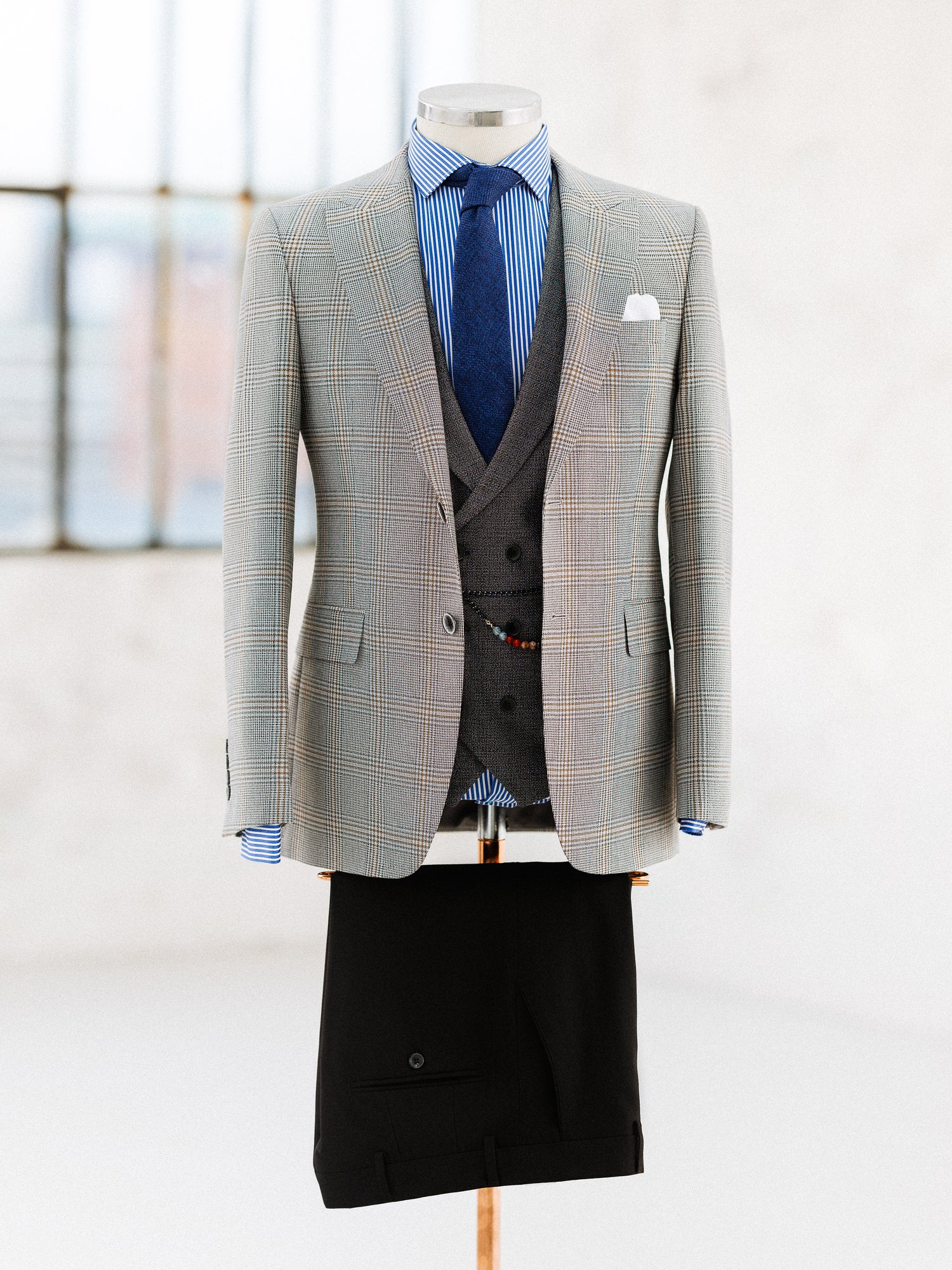 Grey Plaid Slim-Fit Suit 3-Piece