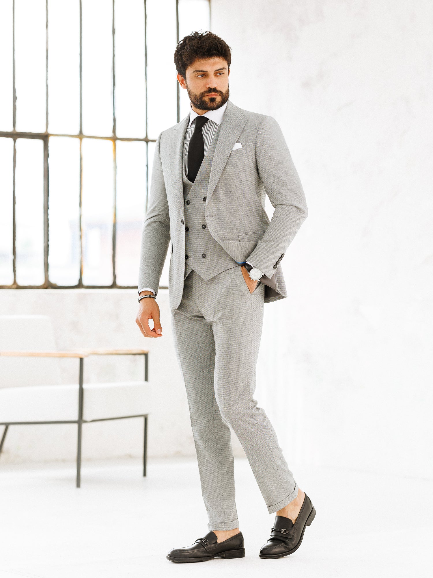 Light Grey Slim-Fit Suit 3-Piece