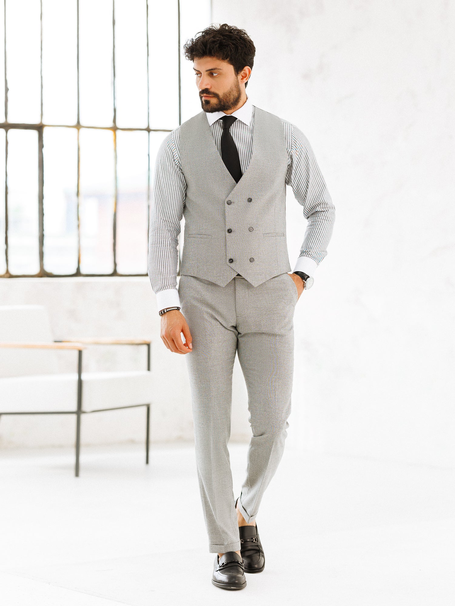 Light Grey Slim-Fit Suit 3-Piece