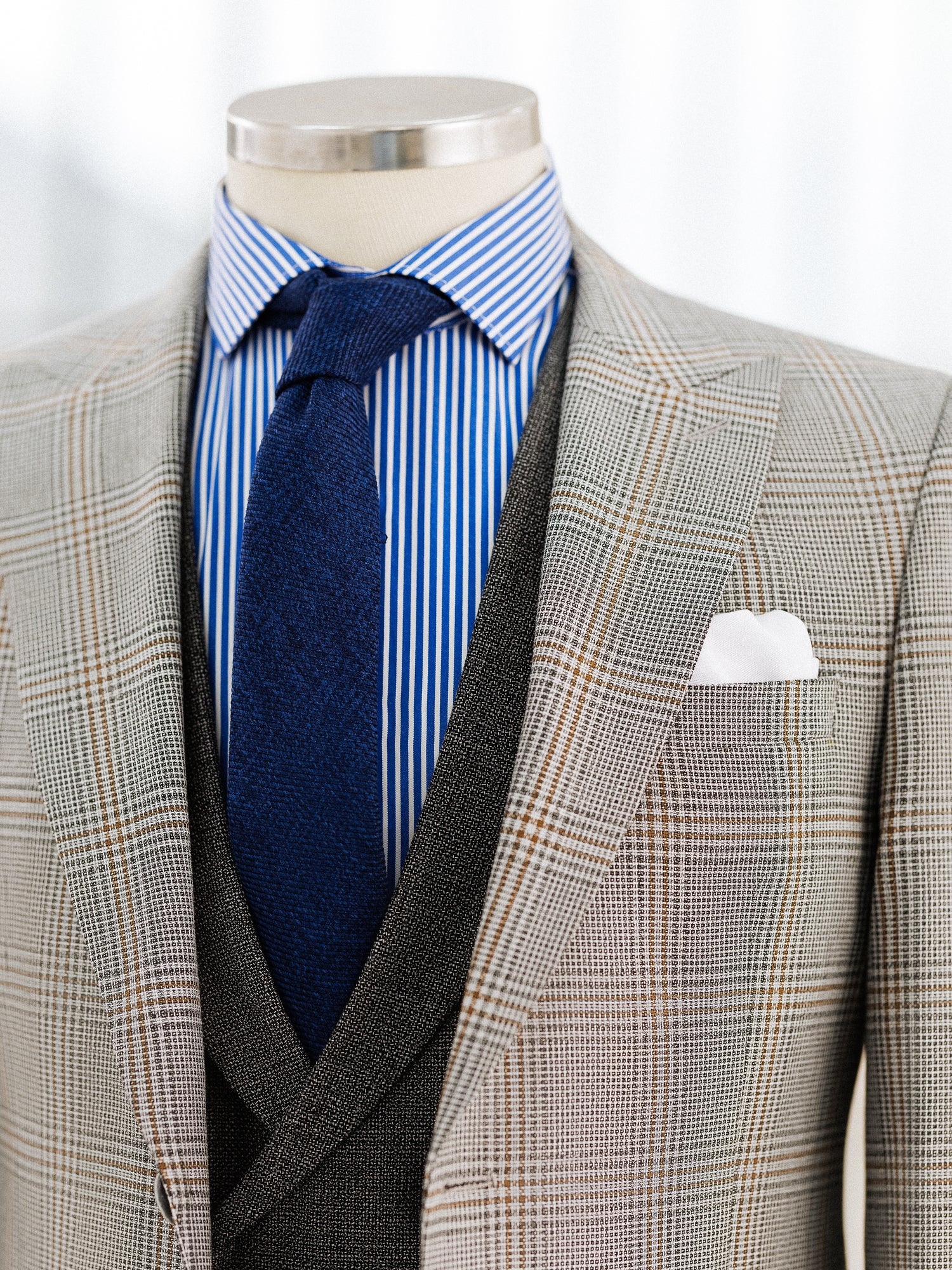 Grey Plaid Slim-Fit Suit 3-Piece