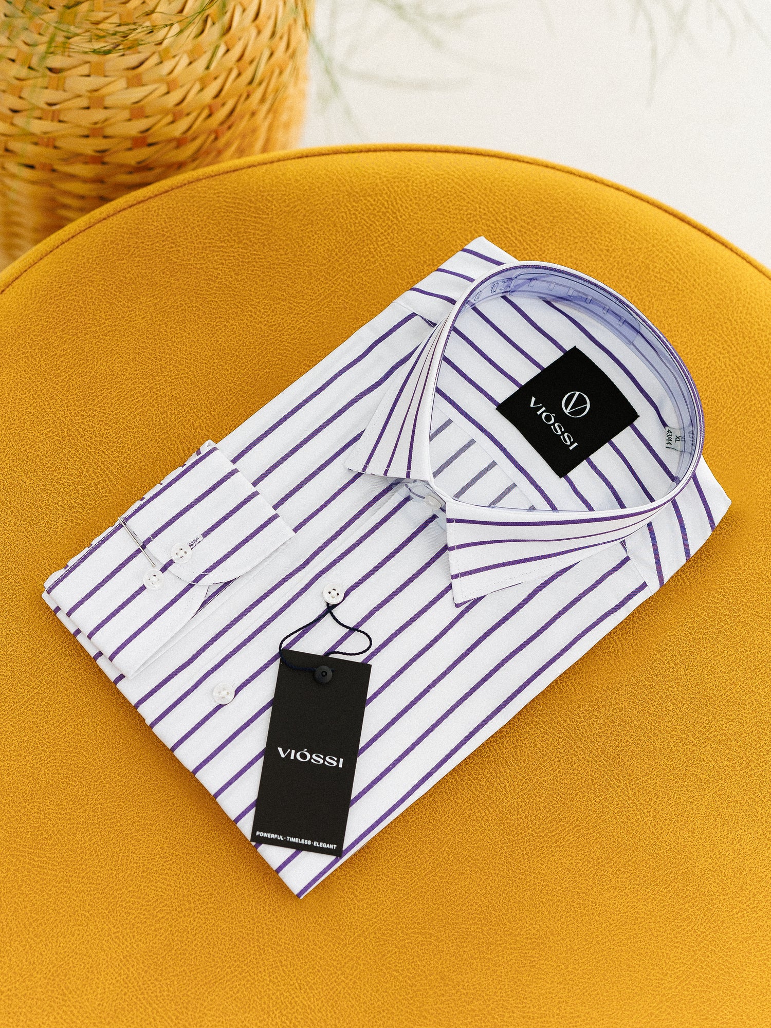 White-Purple Striped Slim-Fit Shirt