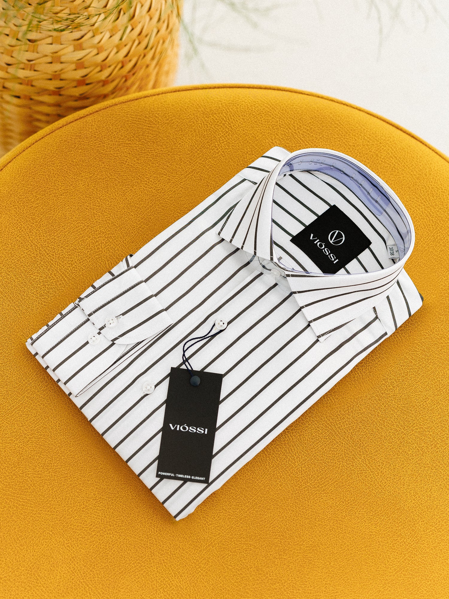 White-Black Striped Italian Spread Collar Shirt