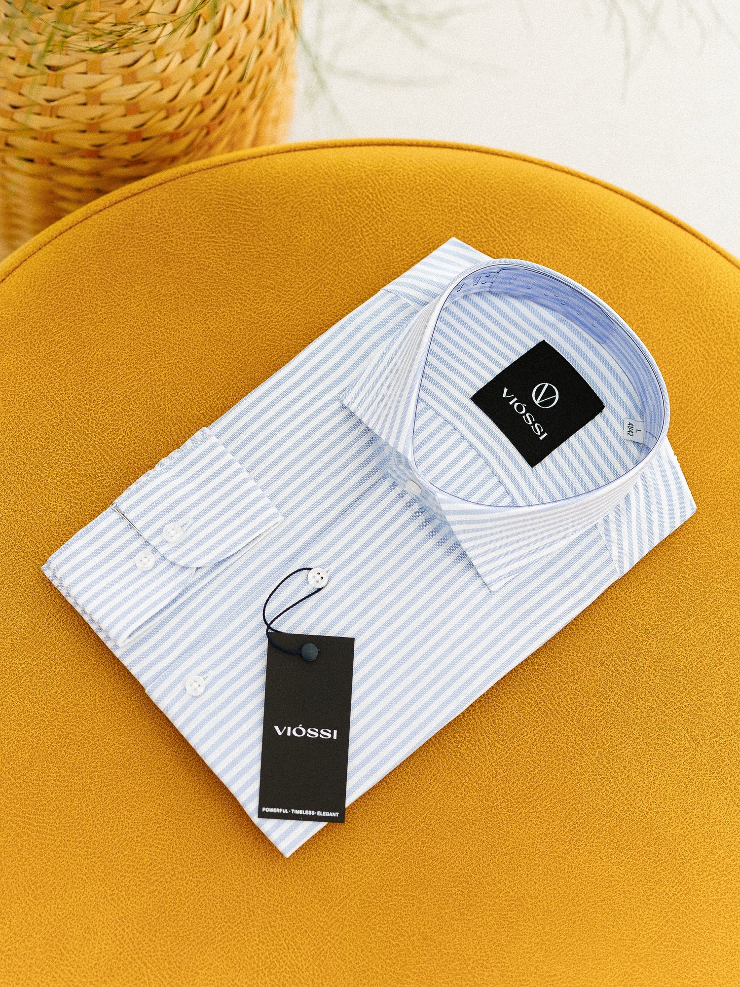 Sky-Blue Striped Spread Collar Shirt