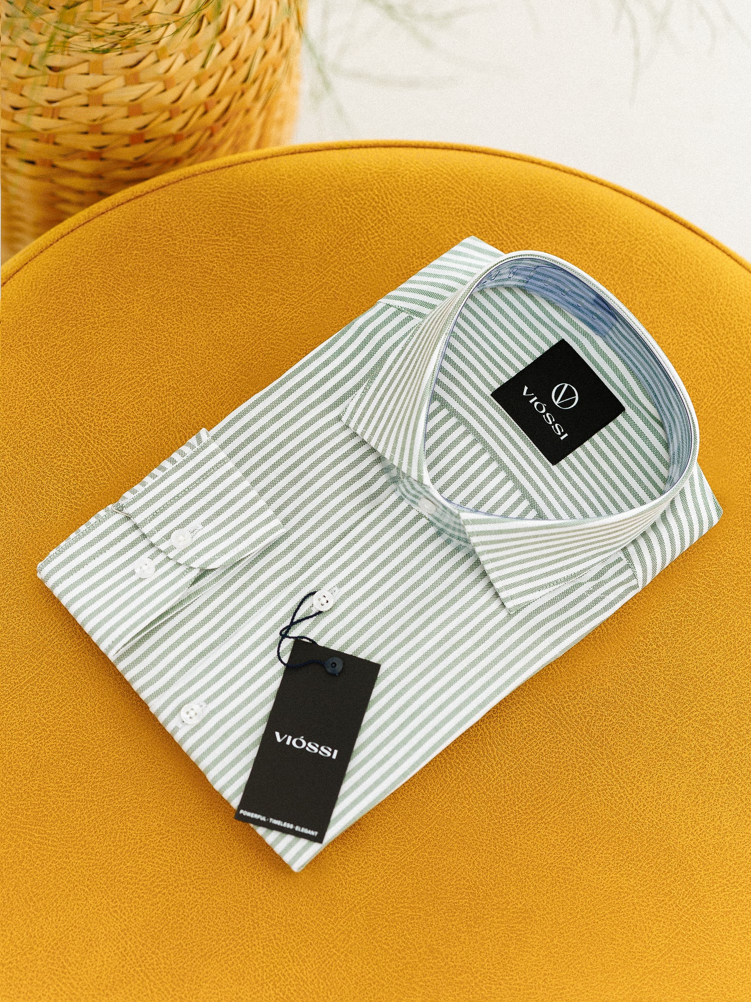 Green Striped Spread Collar Shirt