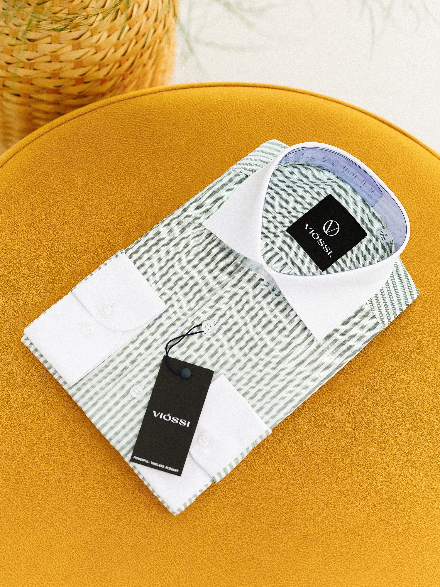 Green Striped White Collar Shirt
