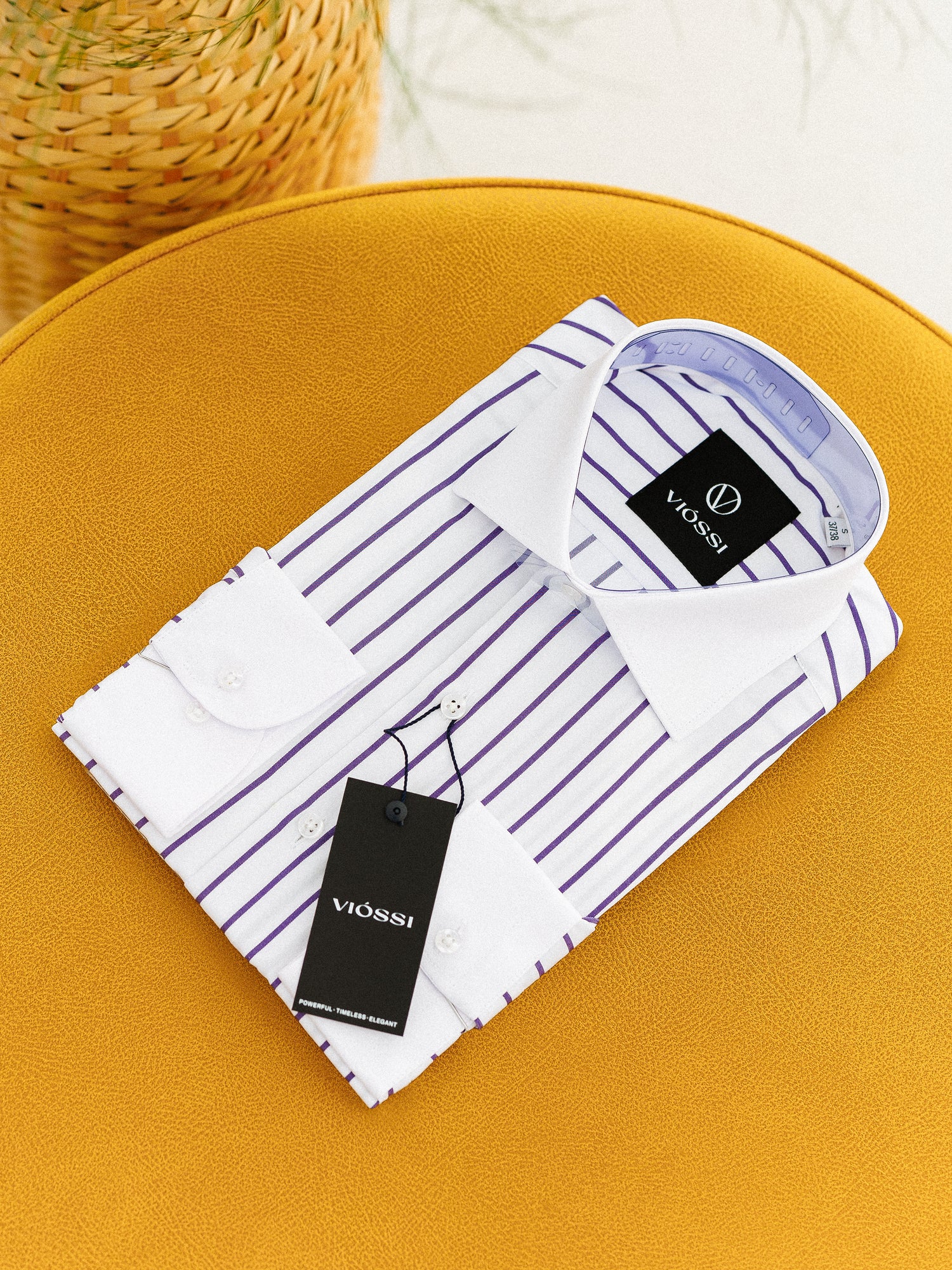 White-Purple Striped White Collar Shirt