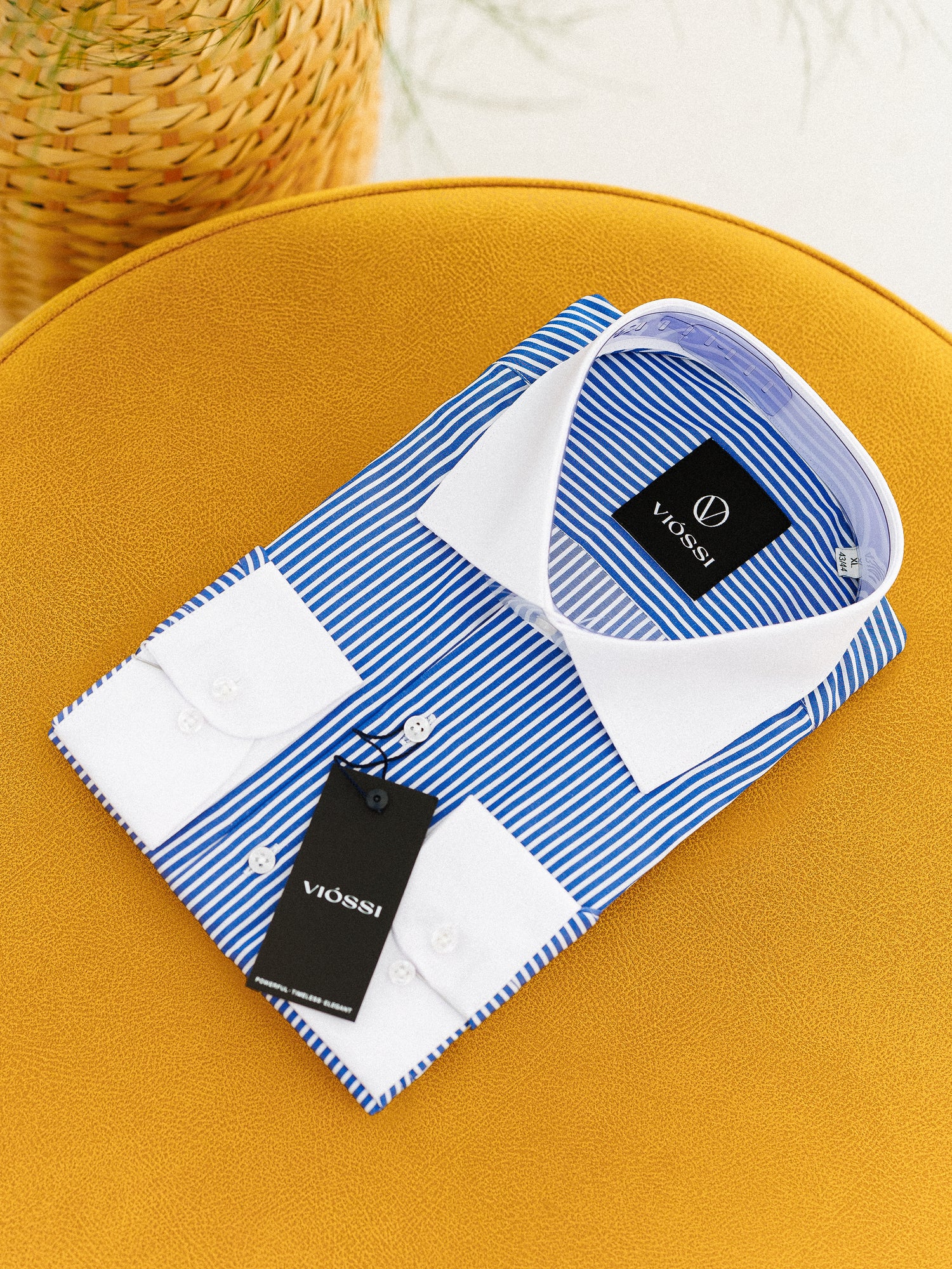 Blue Striped White Collar Shirt