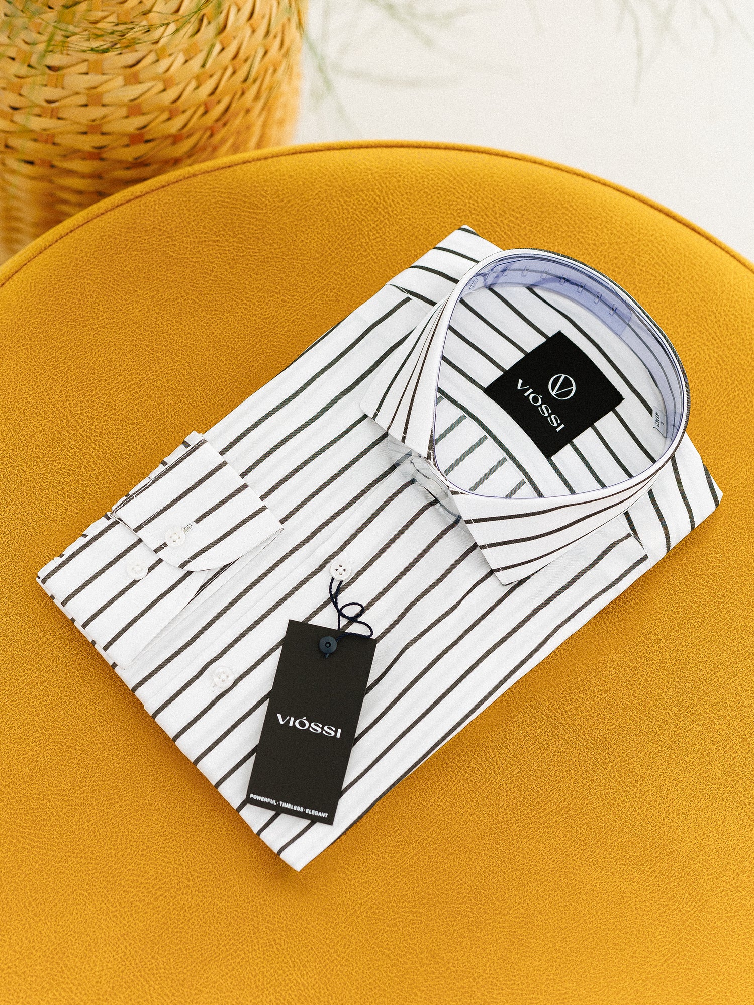 White-Black Striped Spread Collar Shirt