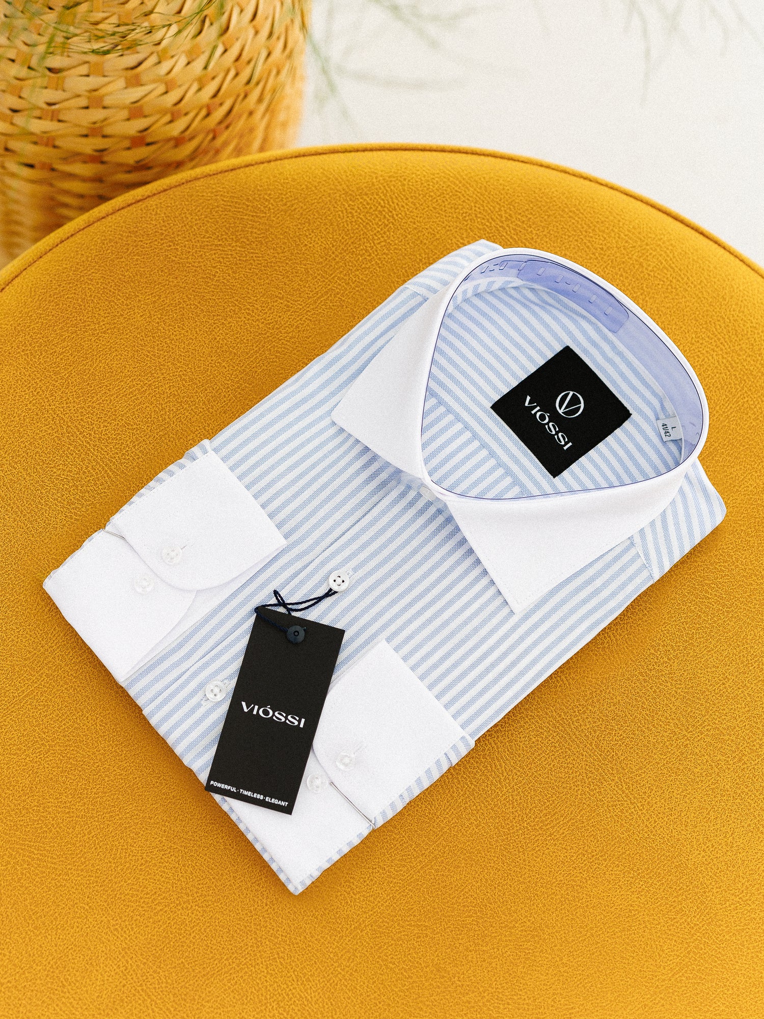 Sky-Blue Striped White Collar Shirt