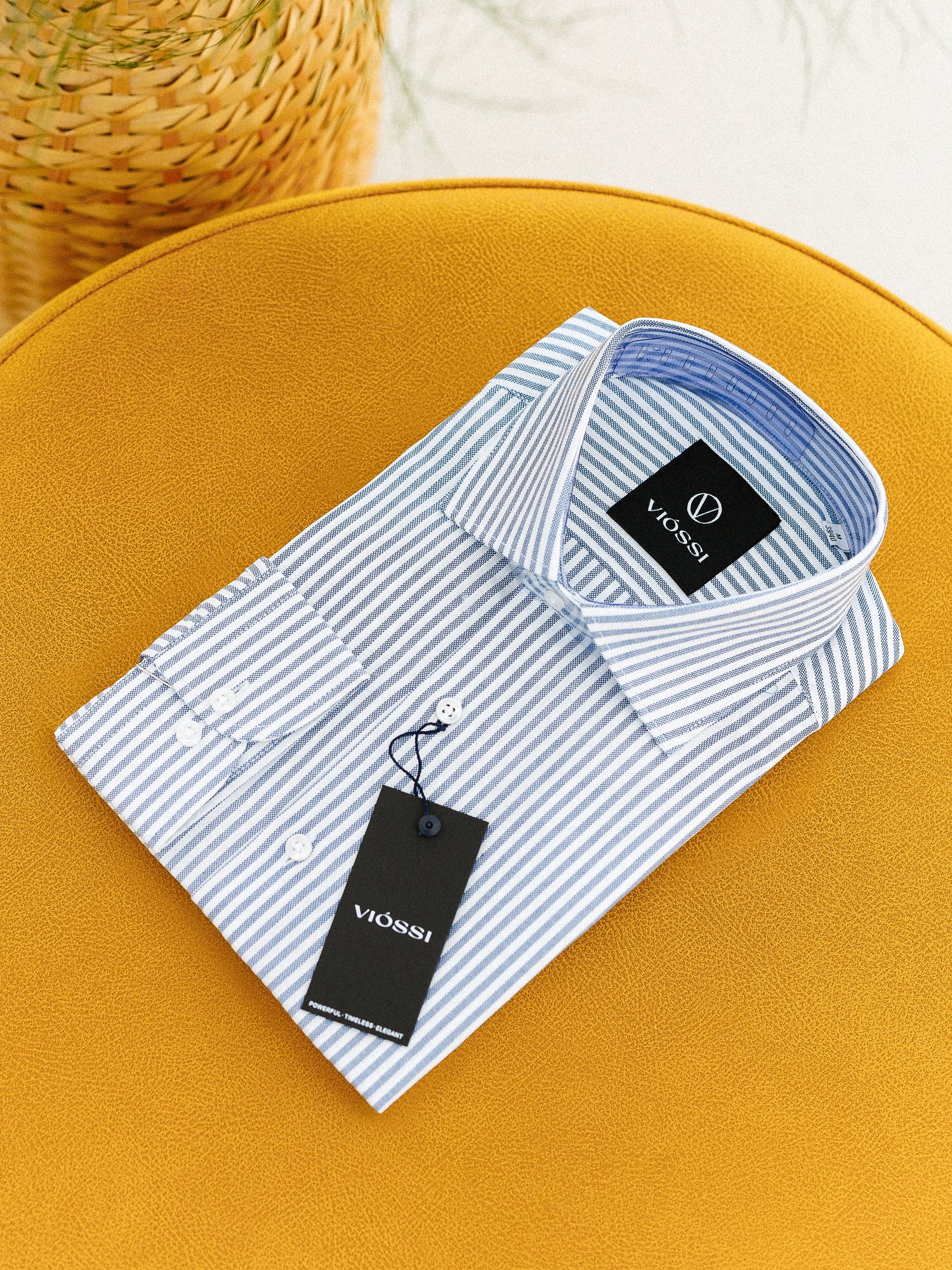 Blue Striped Italian Spread Collar Shirt