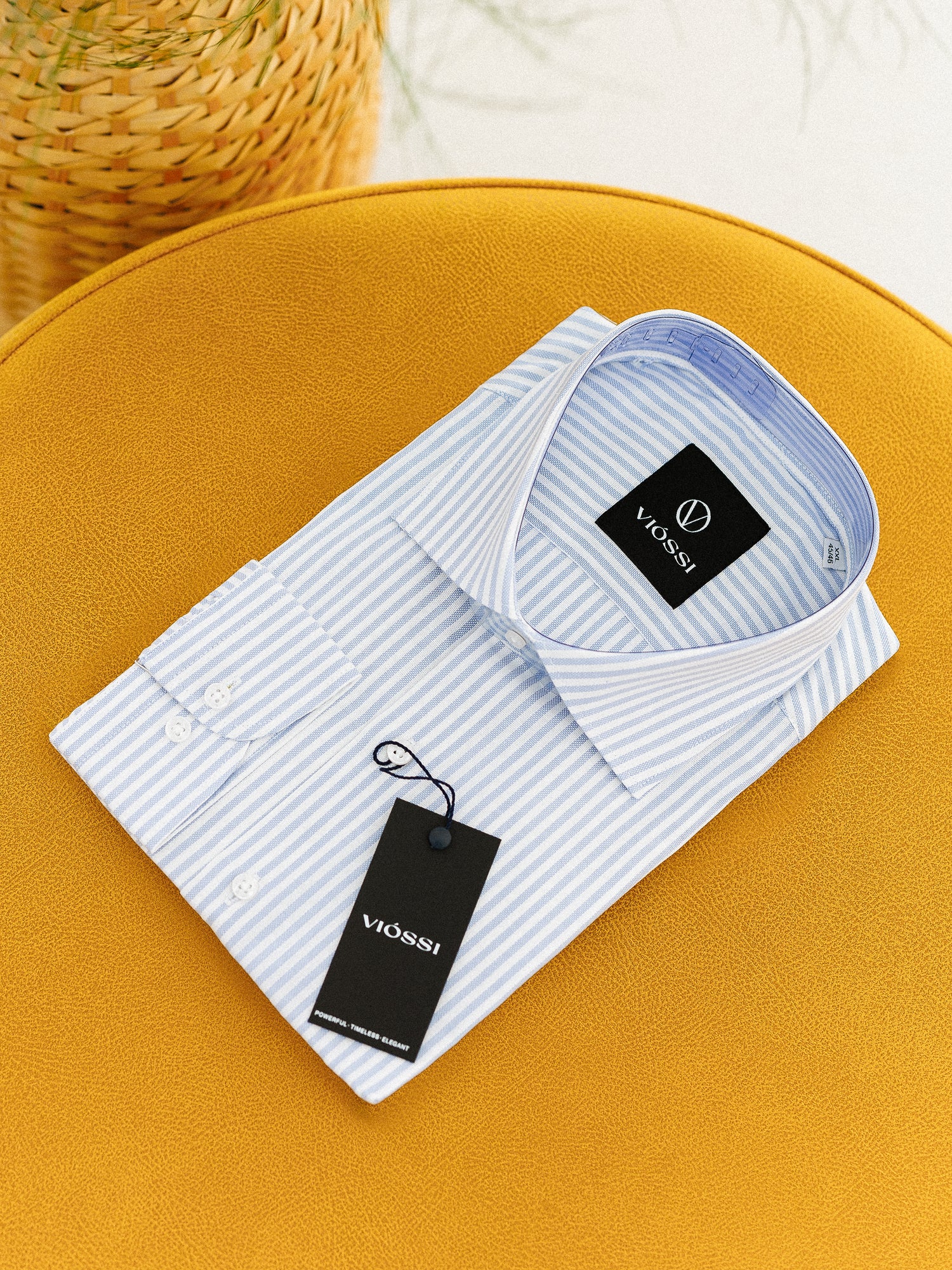 Sky-Blue Striped Italian Spread Collar Shirt