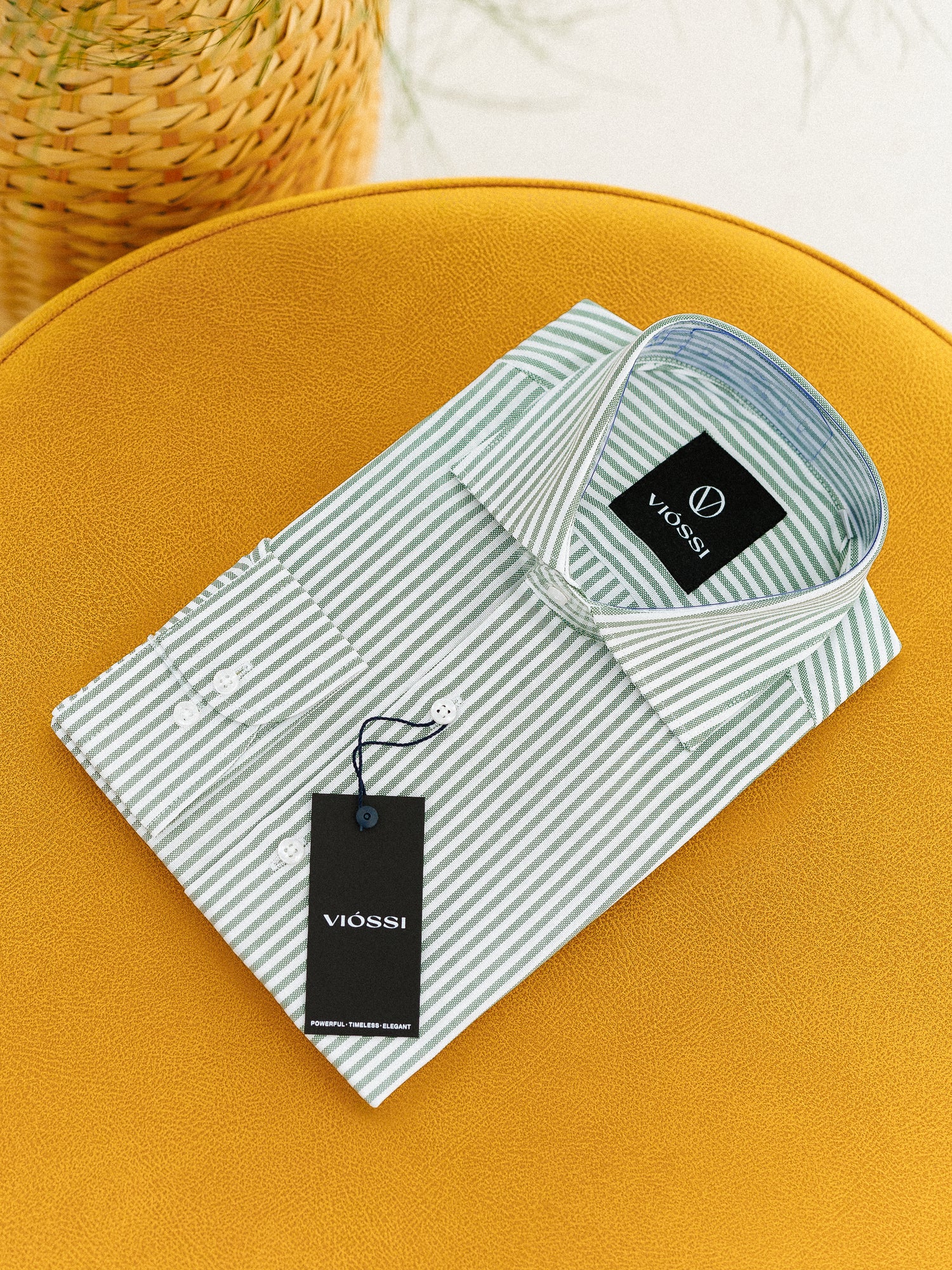 Green Striped Italian Spread Collar Shirt