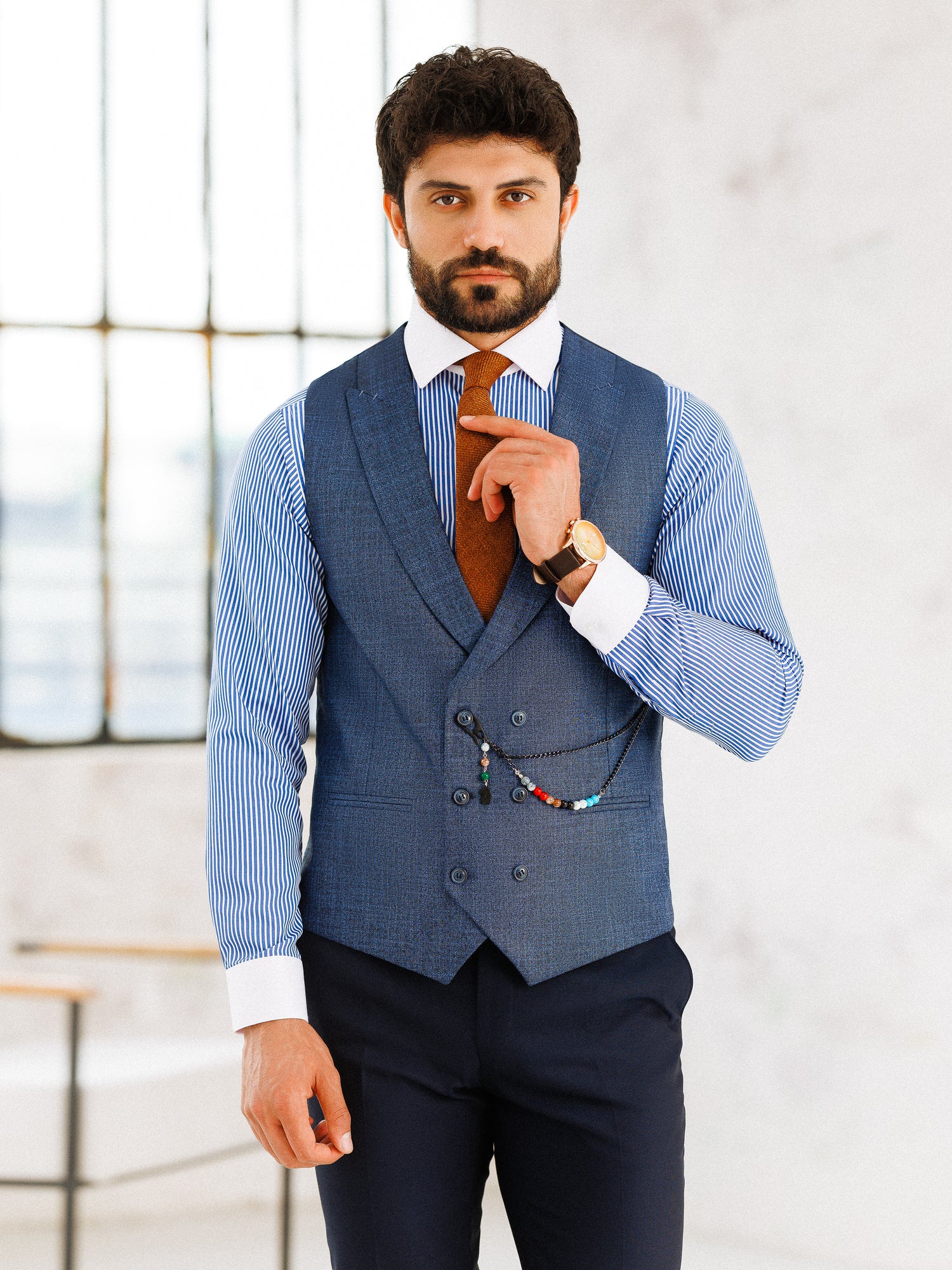 Navy Plaid Slim-Fit Suit 3-Piece