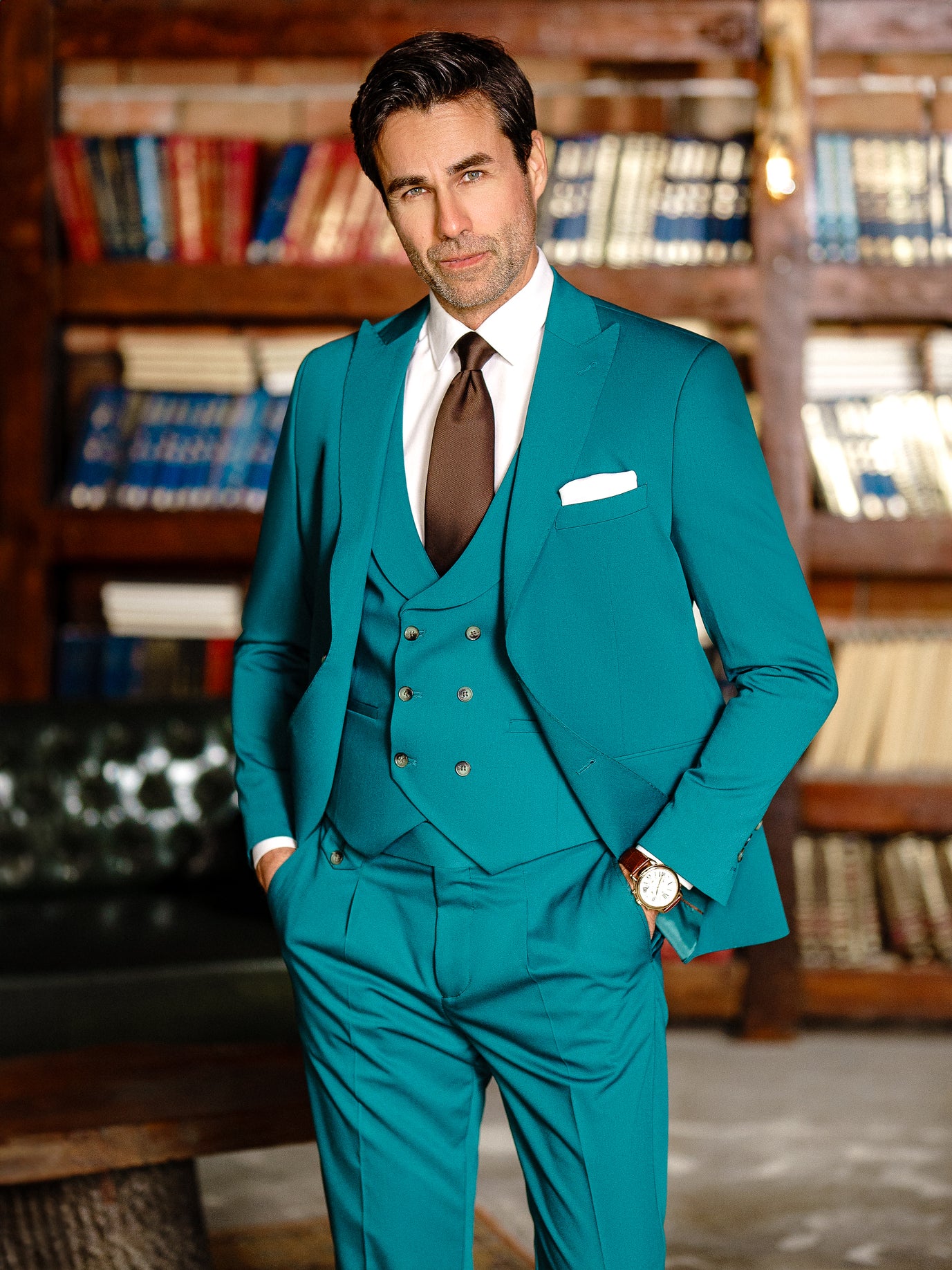 Green Modern-Fit Suit 3-Piece