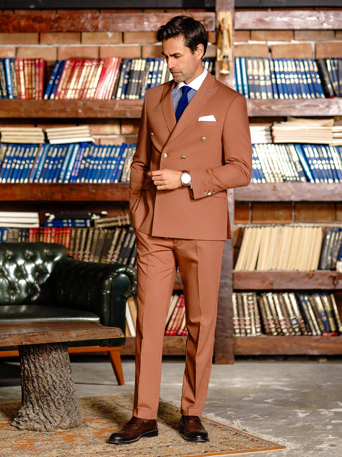 Brown Double Breasted Suit 2-Piece