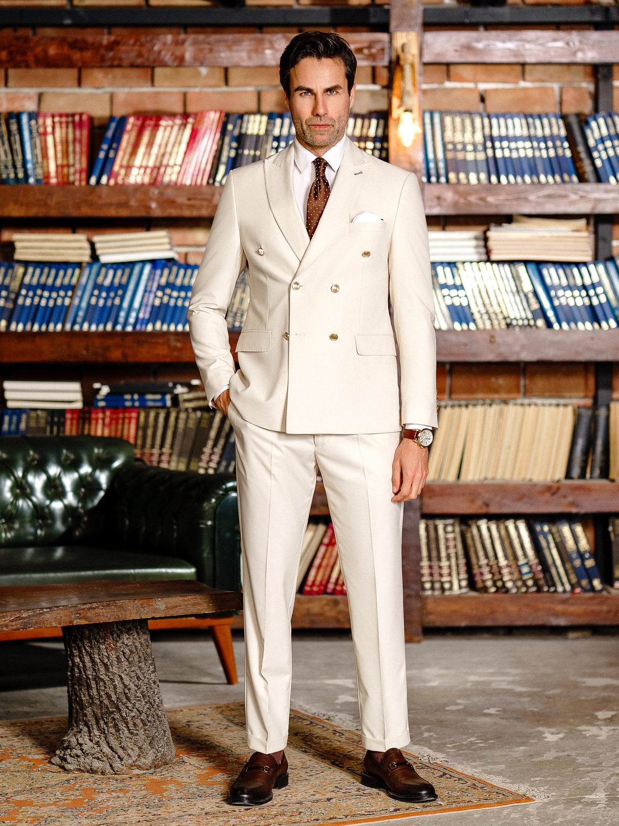 Beige Double Breasted Suit 2-Piece