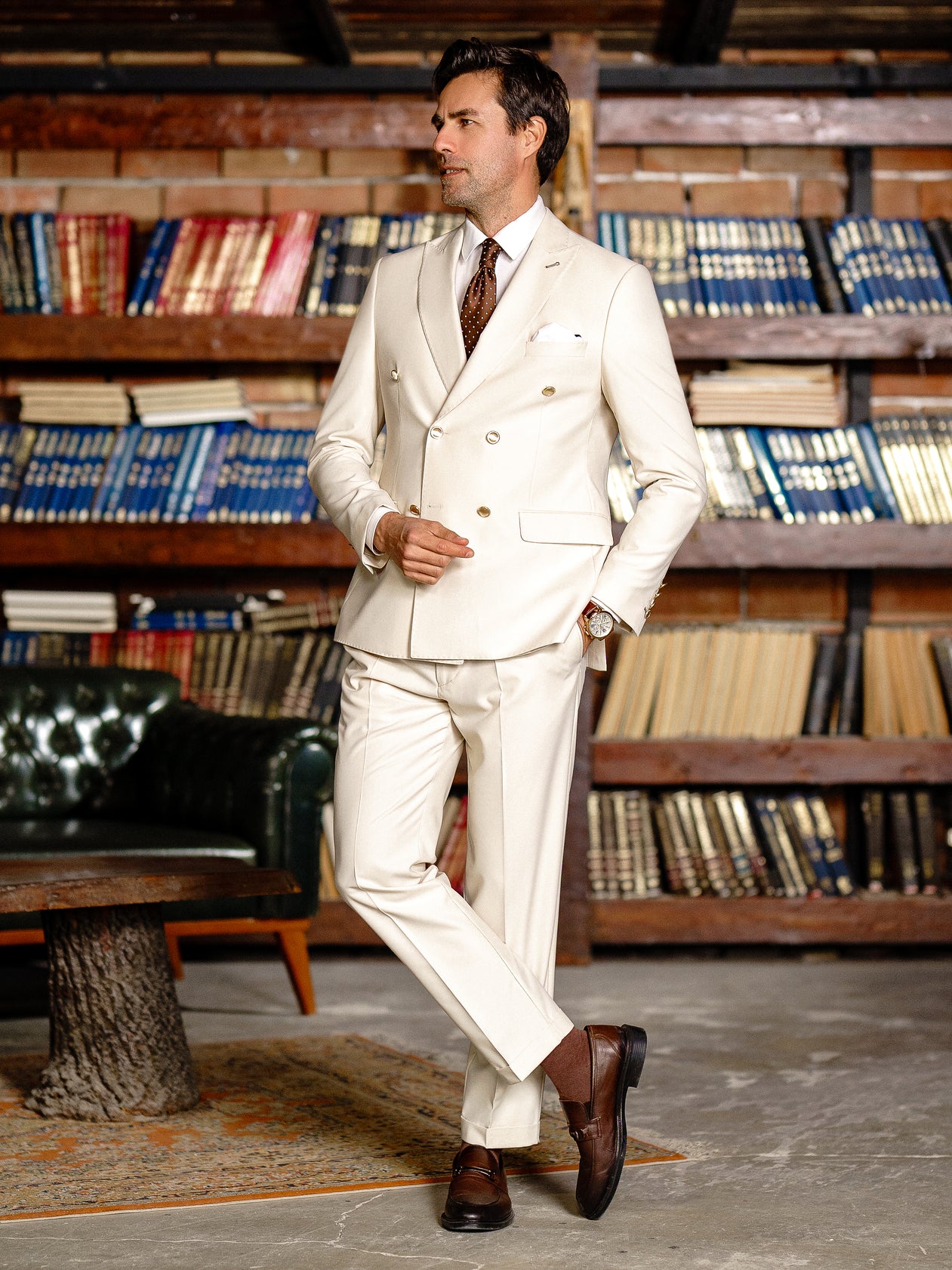 Beige Double Breasted Suit 2-Piece