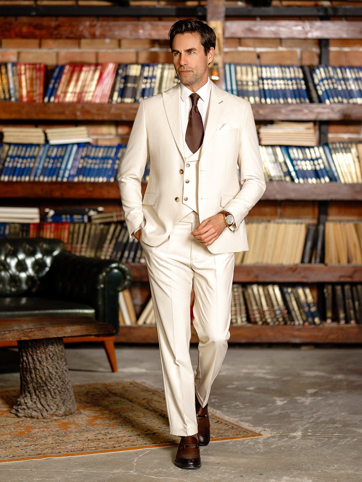 Beige Modern-Fit Suit 3-Piece