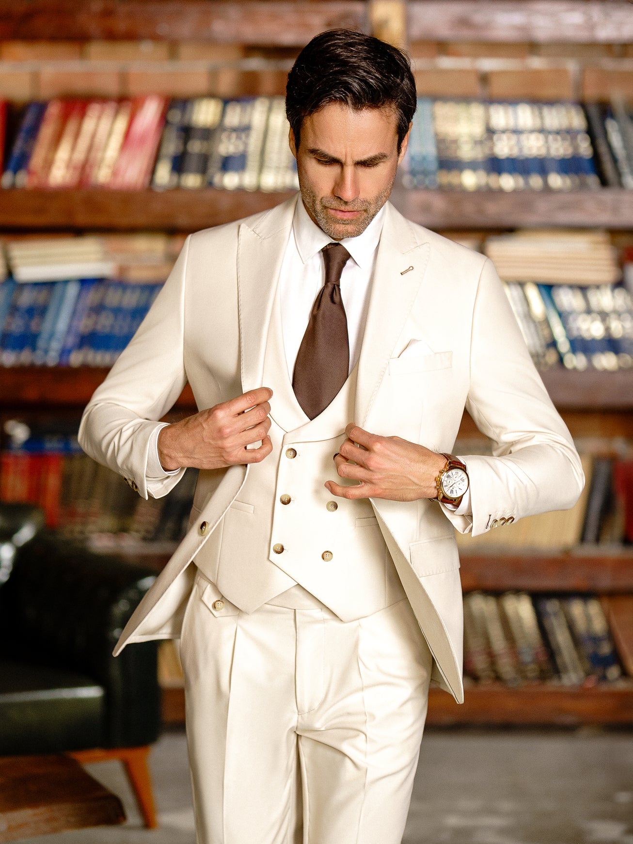 Beige Modern-Fit Suit 3-Piece