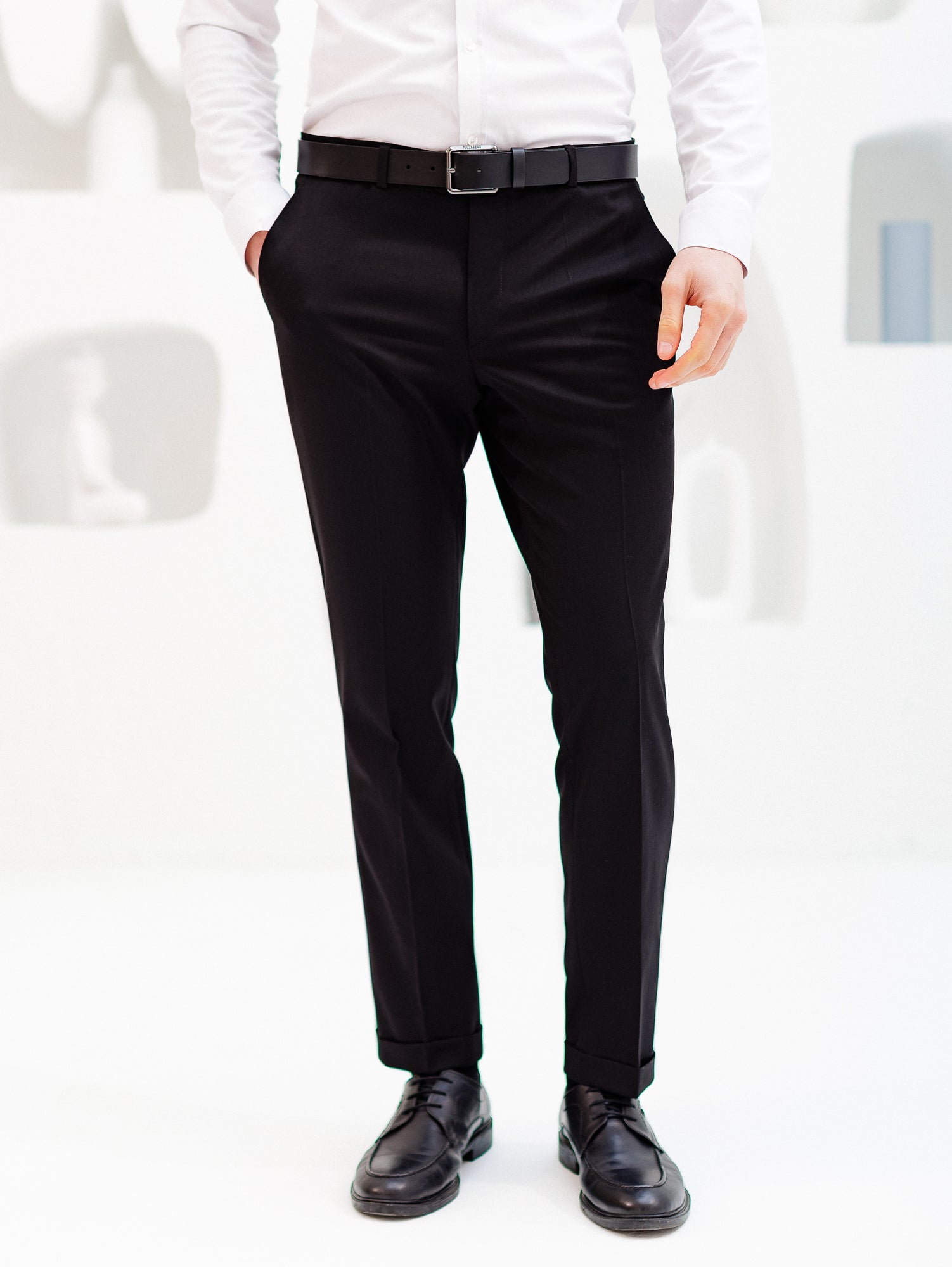 Black Mid Waist Slim-Fit Pants