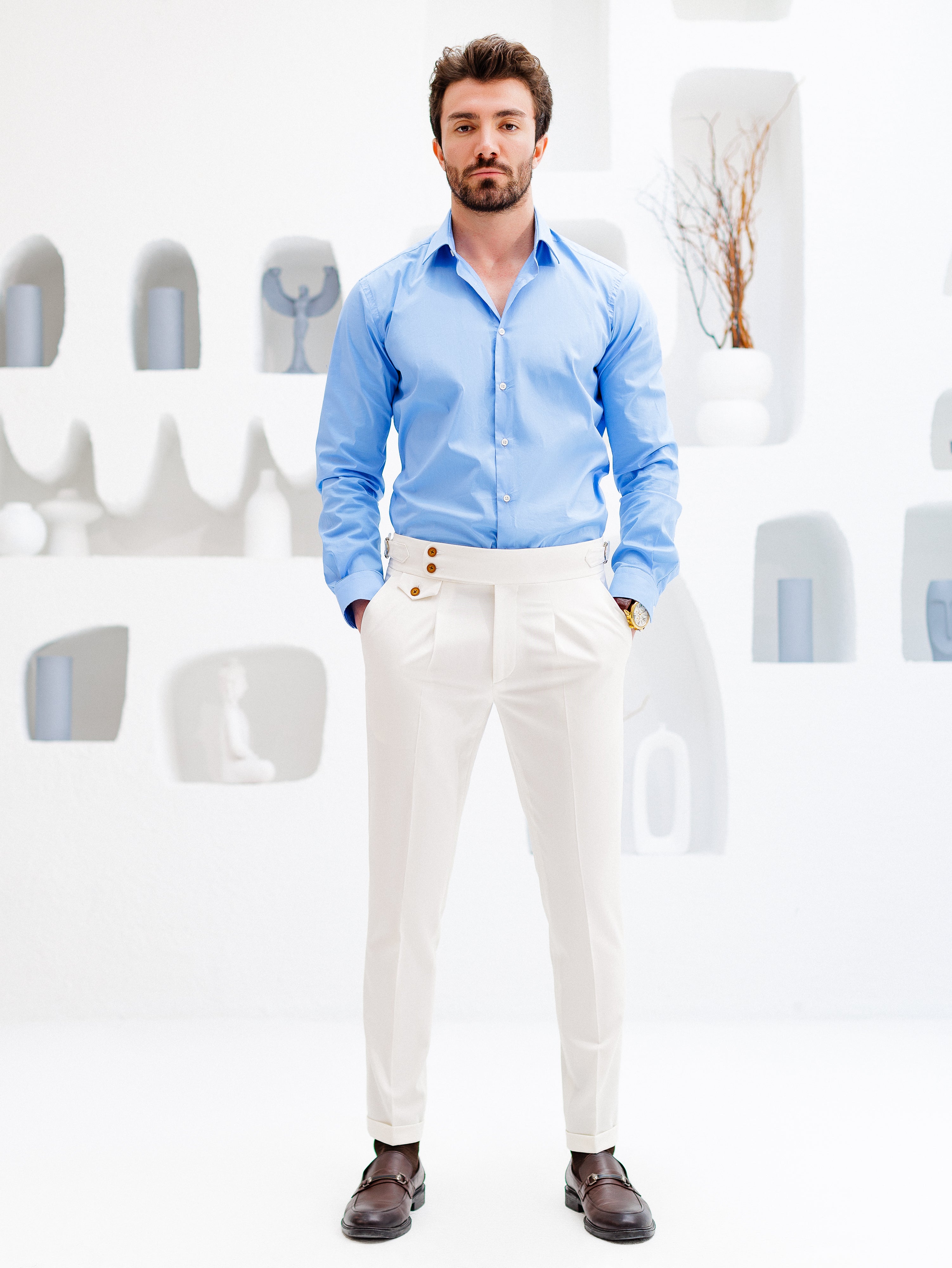 White High Waist Slim-Fit Pants