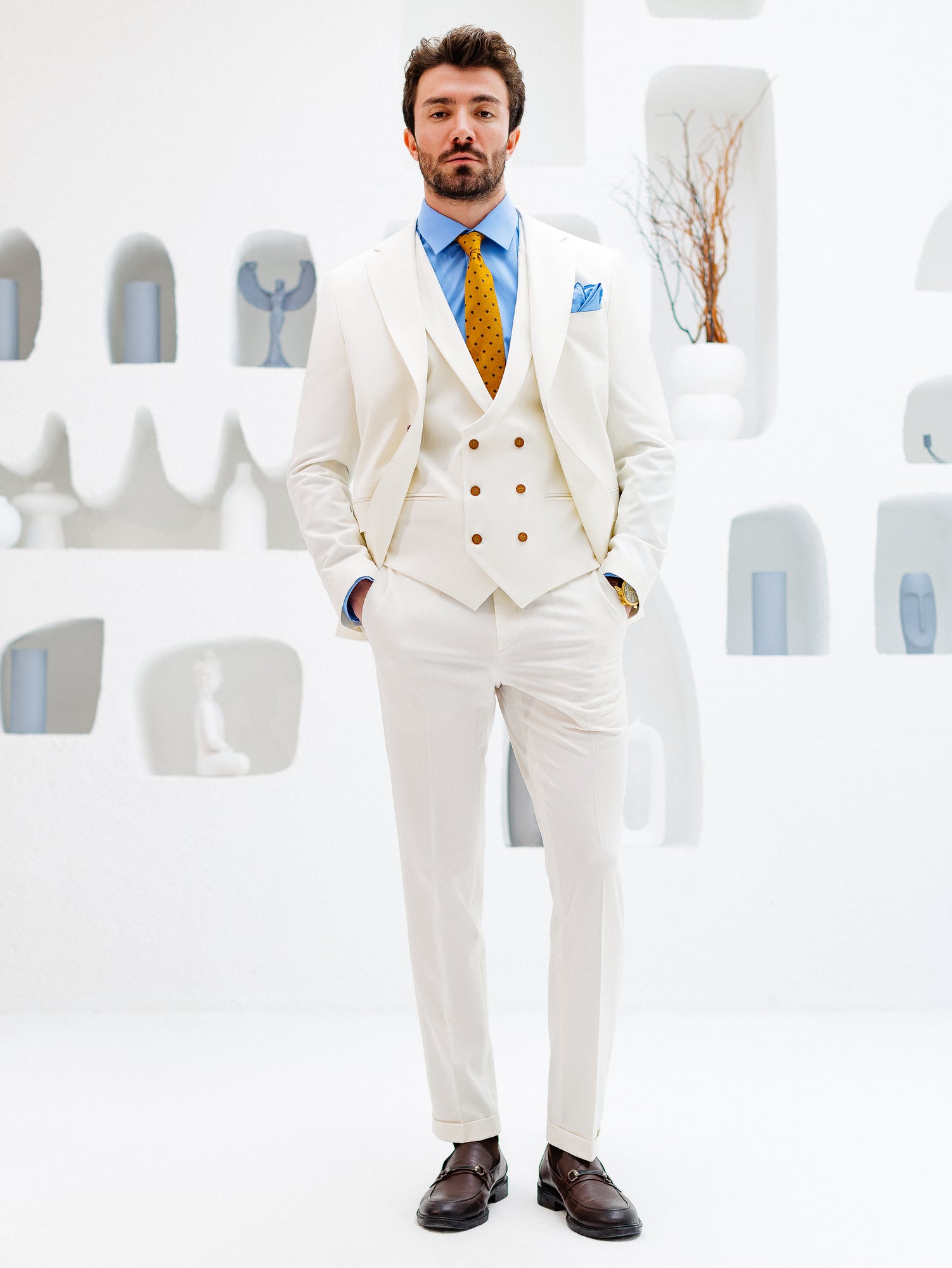 White Slim-Fit Suit 3-Piece