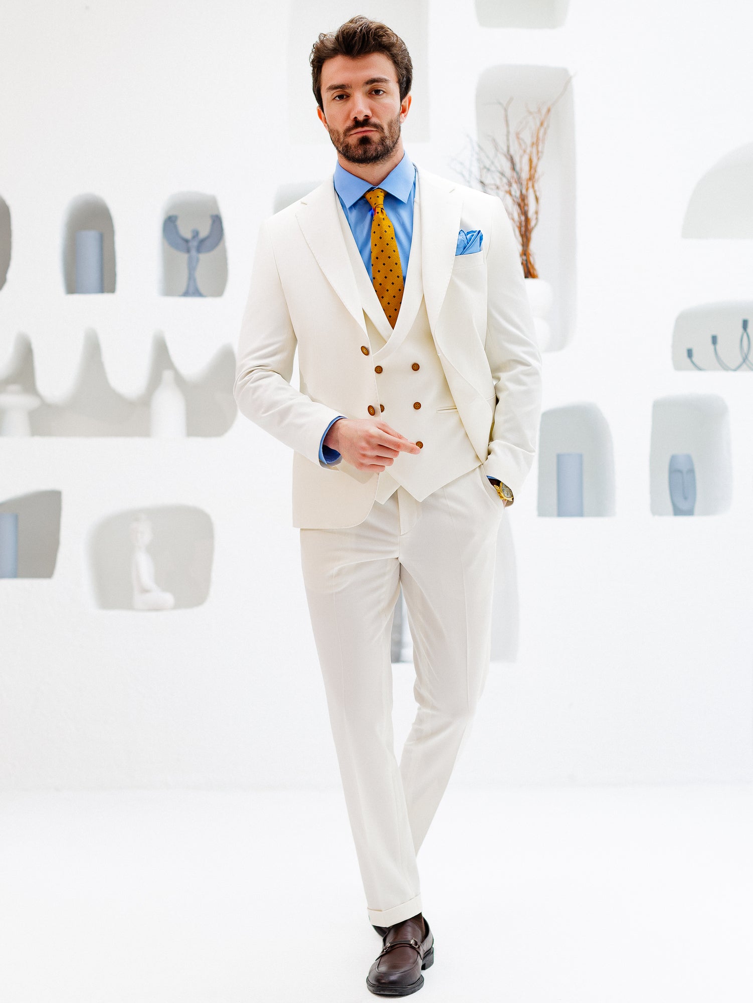 White Slim-Fit Suit 3-Piece