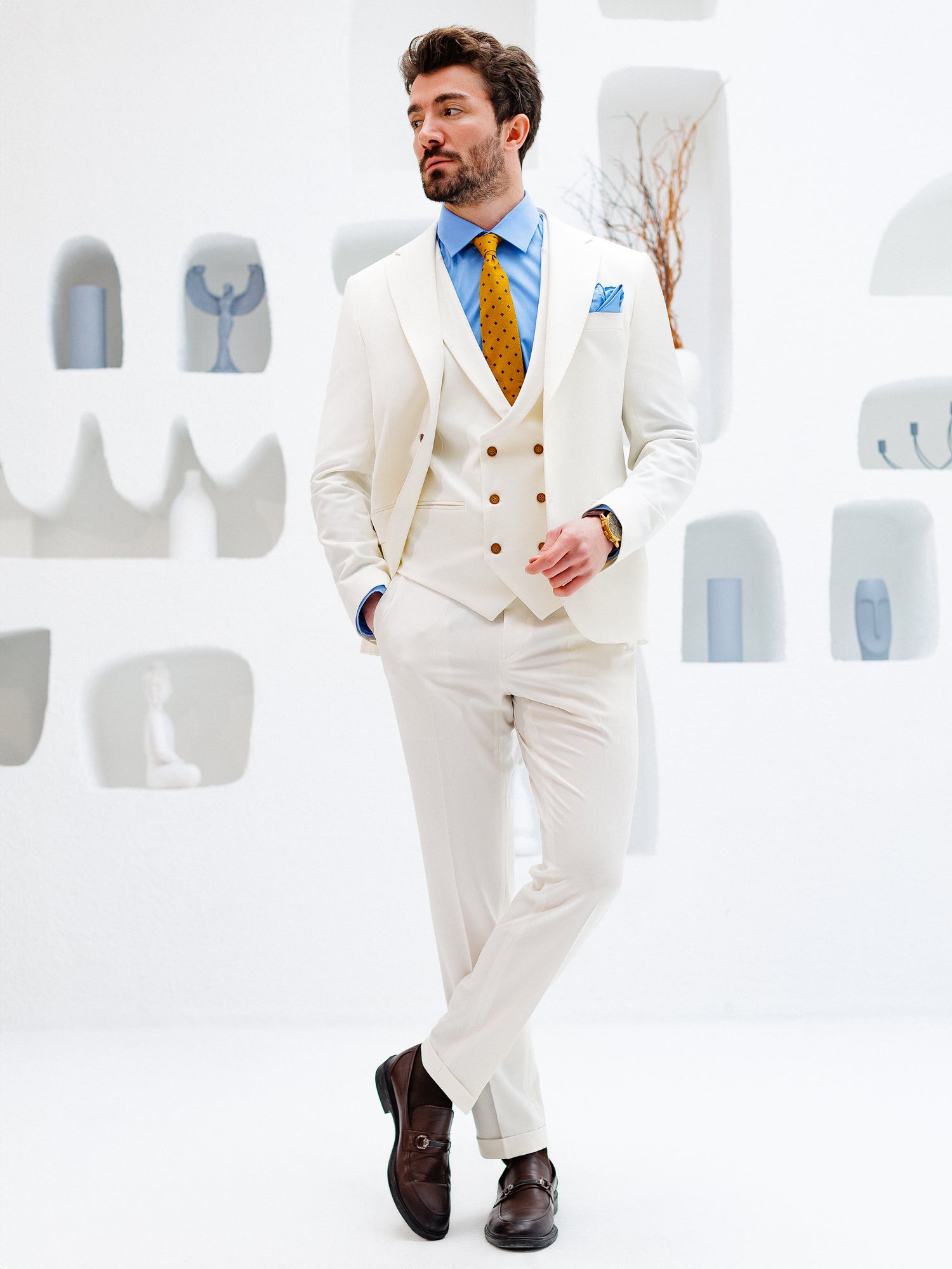 White Slim-Fit Suit 3-Piece